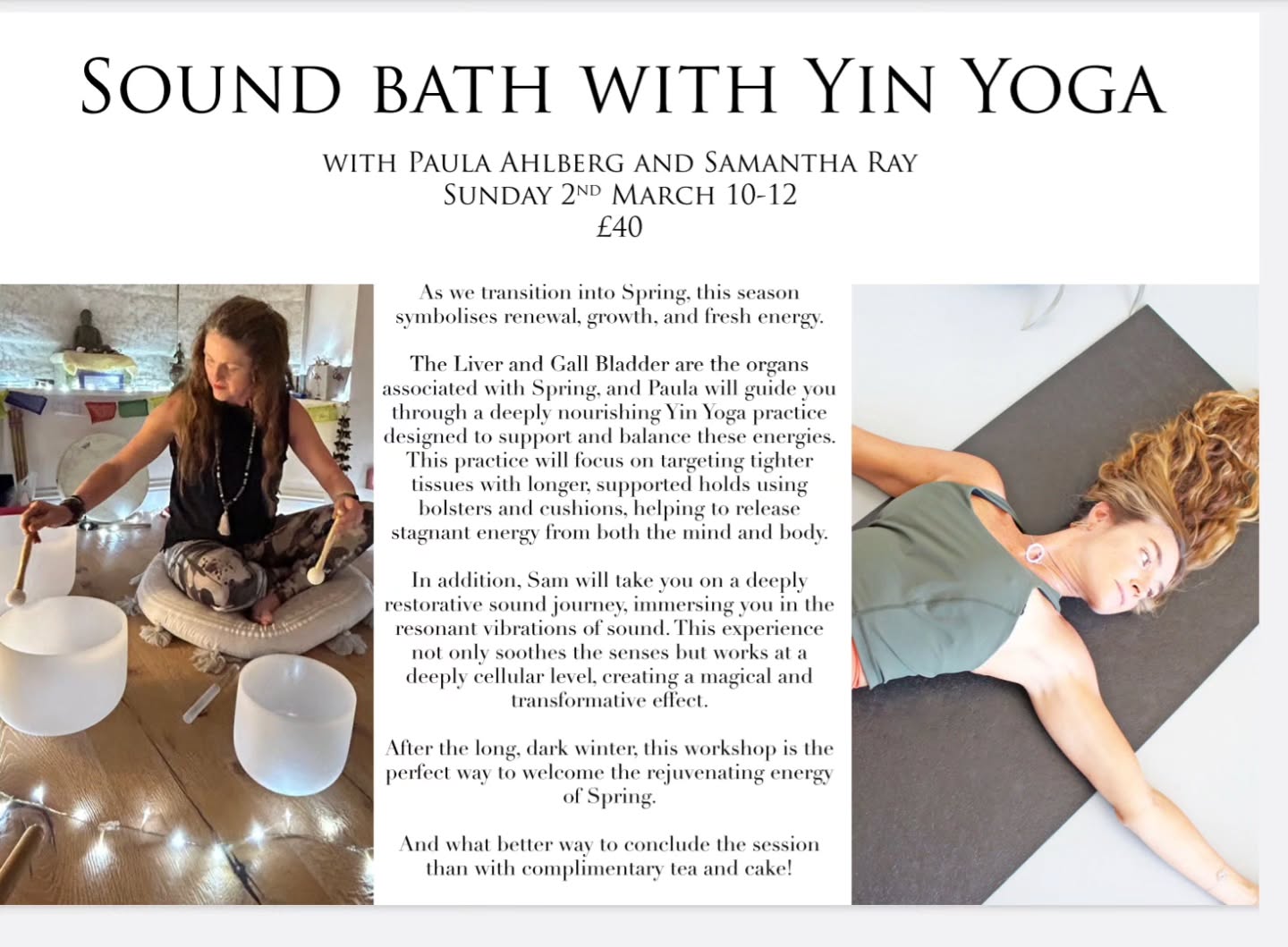 Join myself Paula @theeverywhereyogi and my dear friend Sam@samray321 for a journey into sound healing together with Yin Yoga 🎶🎶🙏🙏 at the studio @thewellbeingwarehouse
SUNDAY 2ND MARCH
10am-12 midday
Includes complimentary tea and cake 🎂 😋😋
All bookings through the website
@www.wellbeing-warehouse.com
#yogatraining #yogaeveryday #soundhealing #sound #yinyoga #yinandyang #breathing #breathwork #justbreath #breathoflife #relaxandrestore
