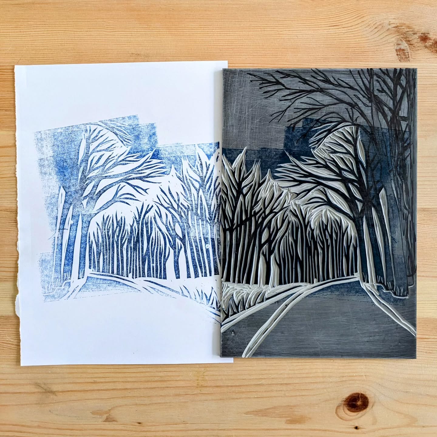 Some progress in my design for @inkpod_collective 's prompt "freeze"đĽś
.
.
.
#printmakingprocess #handcarved #linocutprocess #printmakers #linocut #linoblock #linocutinprogress #printinprogress #workinprogressart