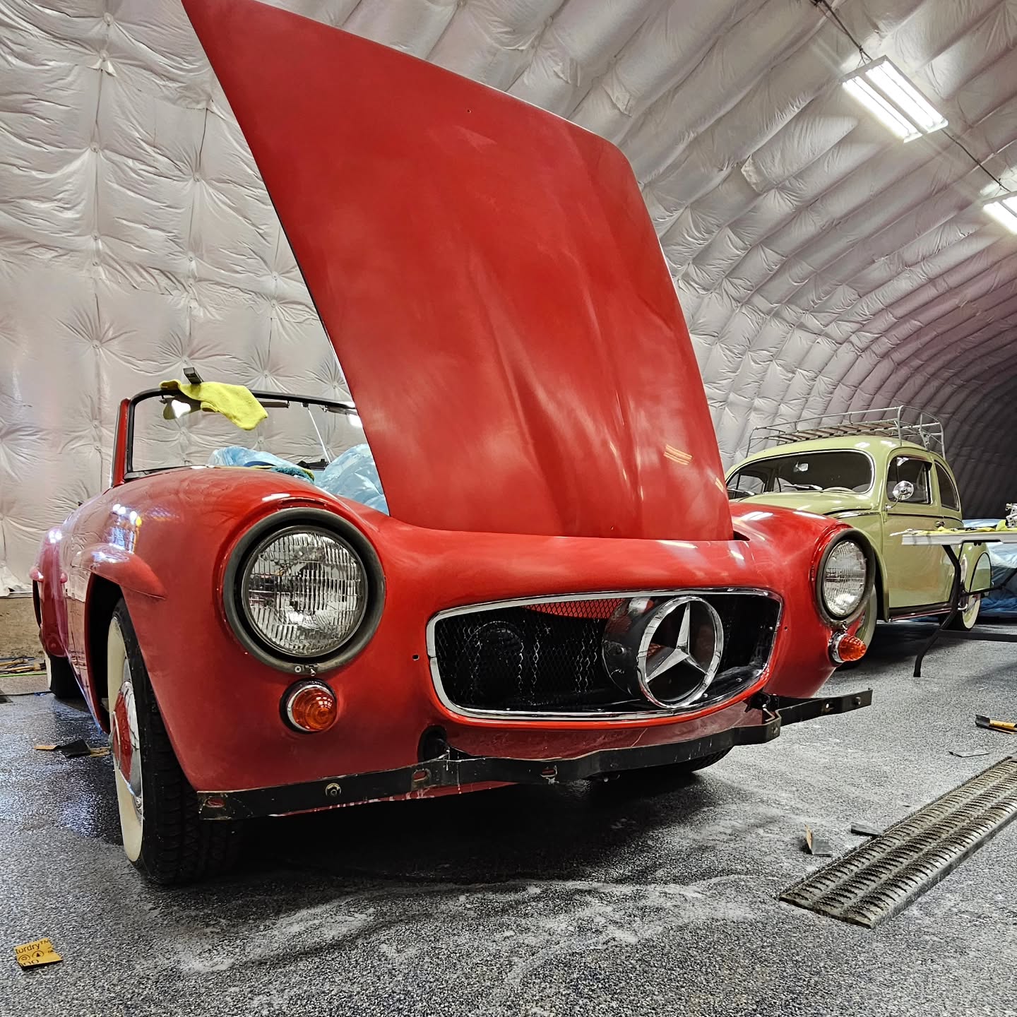 On site for a Preservation project on a 1961 Mercedes 190SL.
You all might remember seeing pictures of this 190sl months ago while at the shop in Fergus. We are finally diving in and this thing stripped off all its chrome and trim, full body wetsand (1200girt-3000grit) car was painted back in 2012 in New Mexico. We will be sending out some Chrome pieces to get Re-Plated.
I am not your average detailer. This is what we have been working for the past 15+ years. Learning, taking in real life experience, and the most important over the 15+ years, making connections in the industry, making sure we have some of the best people doing work for us.