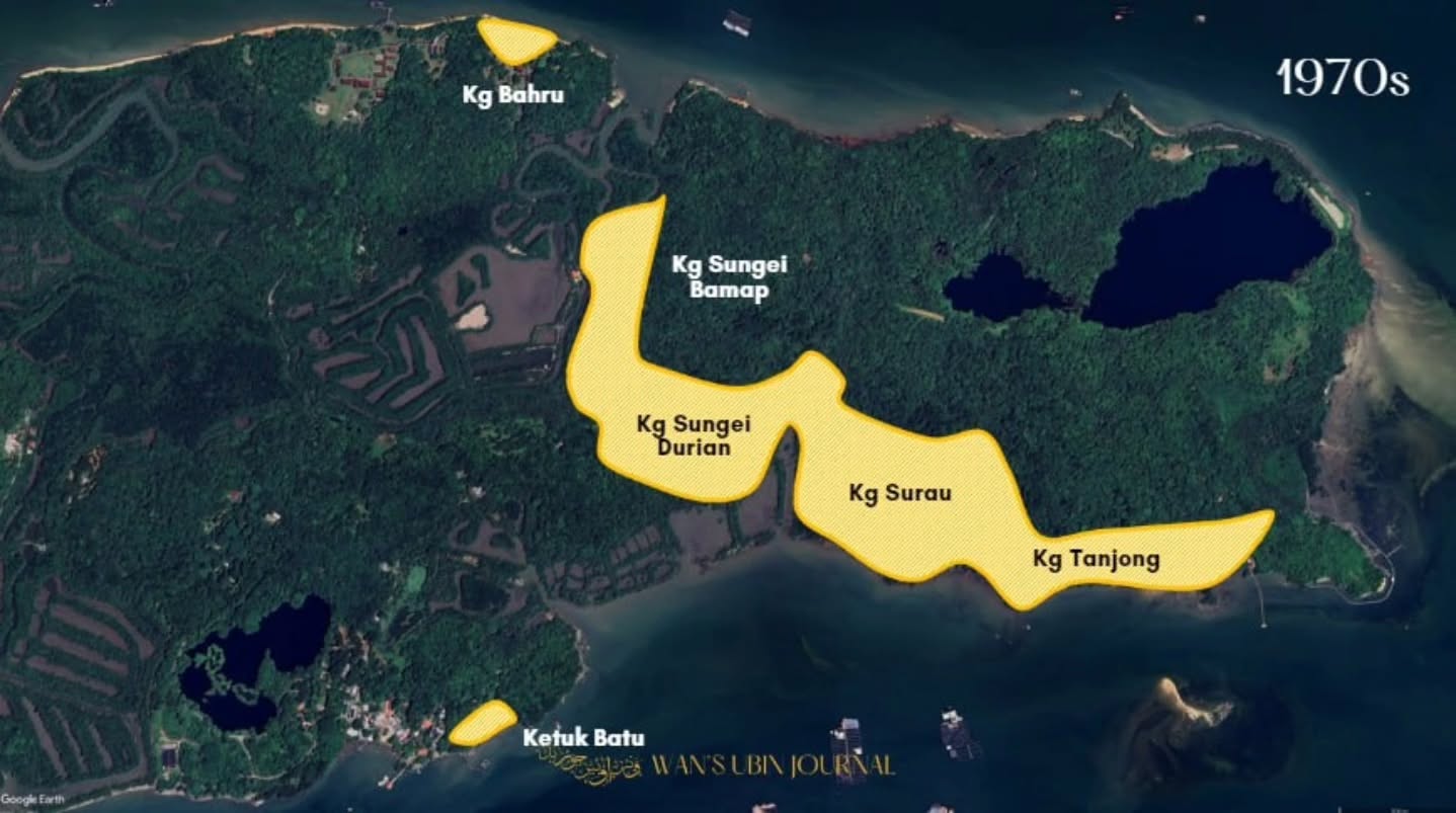 This is my first preliminary mapping to show the spread of Malays/Orang Pulau on Pulau Ubin—which back at its peak could be found in Kampung Bahru, Kampung Sungei Bamap (now renamed Kg Mamam), Kampung Sungei Durian, Kampung Surau, Kampung Tanjong and Ketuk Batu (Pekan Ubin/Main Village).
Today, only small enclaves of inhabited Malay houses remain on the island in Kampung Sungei Durian, and one in Ketuk Batu. I wish to study this deeper in the near future, and may Allah SWT ease me in my efforts to map out the former Malay settlements on Pulau Ubin—as a reminder that Pulau Ubin has not always been a forested place, but a home to our community. Bismillah.