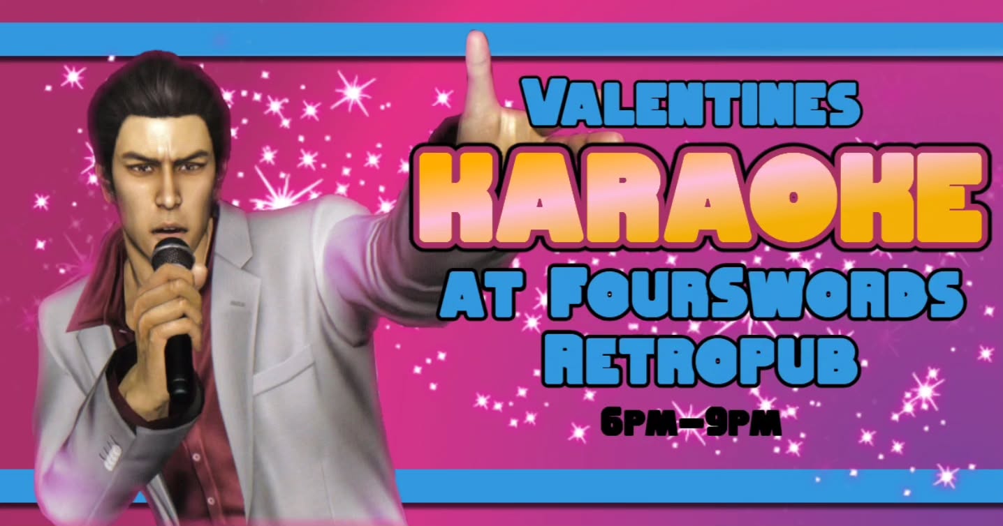 Join us for our first Valentine’s Karaoke Night at Four Swords Retropub—Yakuza style! 🎤💌 Whether you're belting out a love ballad or your go-to favorite, the mic will be ready for you!
🗓 Friday, 2/14
⏰ 6 PM - 9 PM
🎟 FREE Event
🎮 Game Time Special: $9 for unlimited play from 6-9pm
Sing, play, eat, and enjoy a night of great vibes at Four Swords Retropub!💖
#ValentinesKaraoke #MarquetteMI #FourSwordsRetropub #ArcadeVibes #MasonicSquareMall