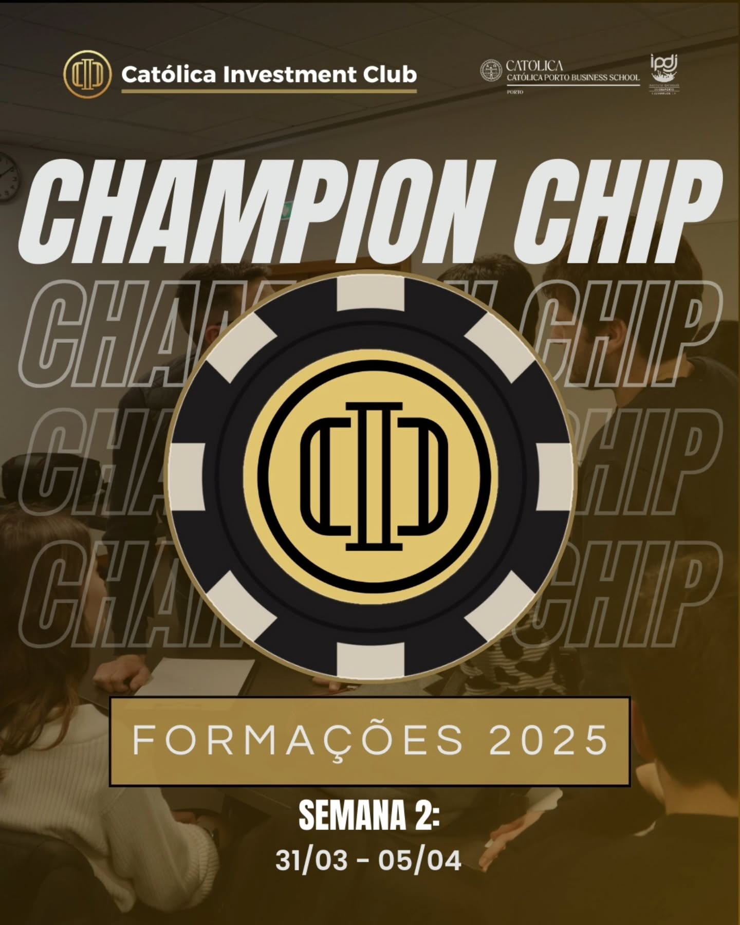 🪙💰Champion Chip - Edição 2025 💰🪙
A maior competição universitária de gestão de portfólios de investimento a nível nacional está de volta! 📈🚀
A edição deste ano do Champion Chip vai contar com várias novidades, oradores de excelência e um conjunto de prémios que prometem!🏆
Hoje trazemos-te as formações com profissionais de excelência para esta nova edição do Champion Chip! 💪🏻🚀
As inscrições já abriram e terminam já no dia 23 de Março! 👀🪙Do que estás à espera! Investe no teu futuro!✨📊
Fica atento!👀