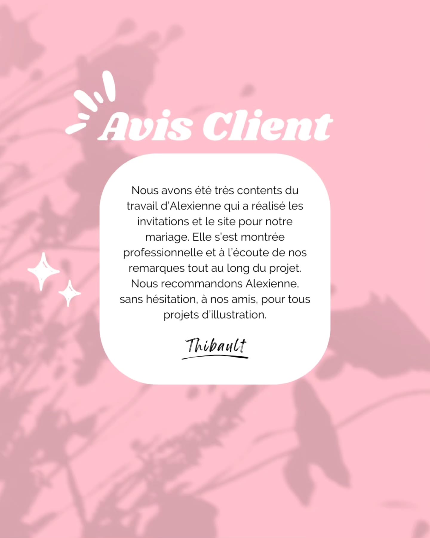 💌 La plus belle récompense !
Chaque projet est une aventure unique, où vous m'invitez dans vos vies, vos projets (mariage, bébé, famille...). J'essaie de tout capter au mieux, pour le retranscrire dans mes dessins. Savoir que mes petites illustrations ont contribué à votre mariage, qu'elles ont apporté un petit plus, qu'elles ont décroché quelques sourires à votre famille ou vos amis, c'est vraiment ce qui me motive chaque jour !
Merci Thibault pour ta confiance ✨
Une expérience qui vous a marqué avec un prestataire ? Identifiez-les en commentaire ! ⬇️💬
#avisclient #fairepartmariage #illustrationmariage