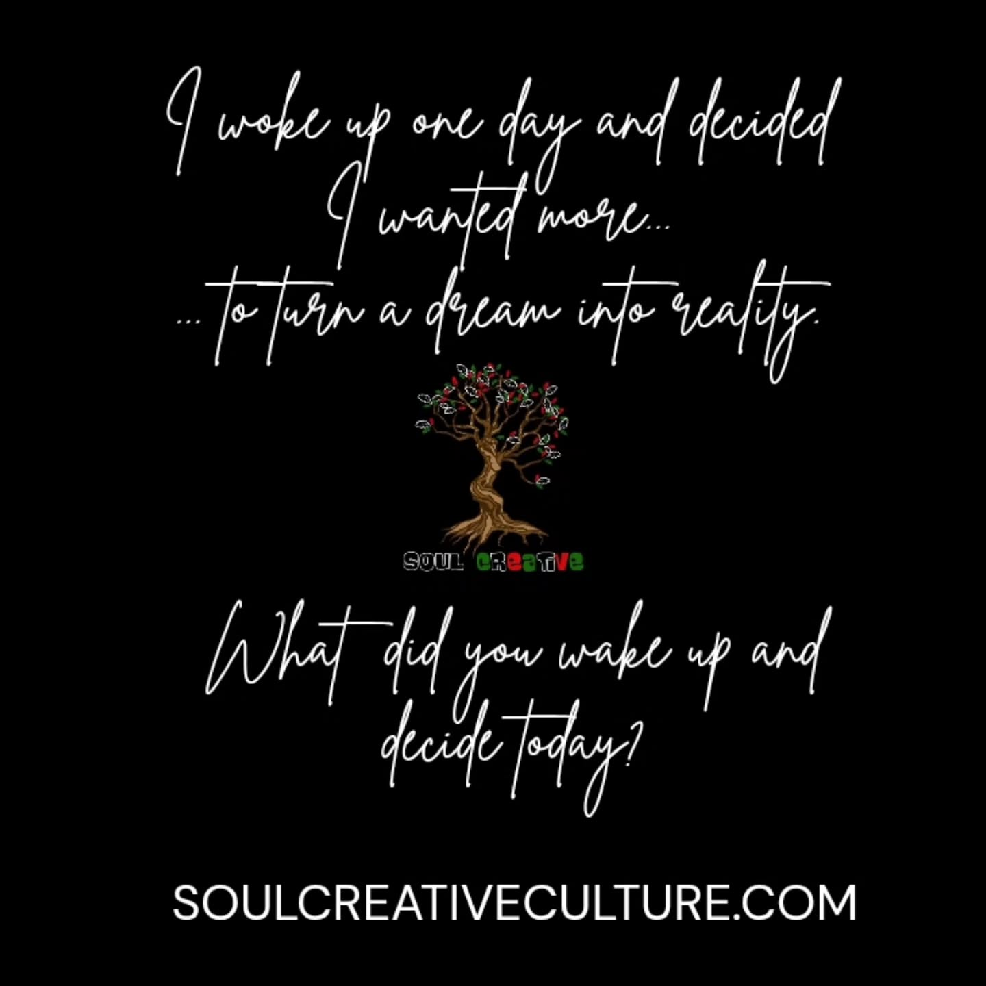 Decisions we make today follow us into tomorrow. What did you wake up and decide today?
#Soul_Creative_Culture #Blackownedfemalebusiness
#AfricanAmericanurbanclothing #BlackAmericanurbanclothing