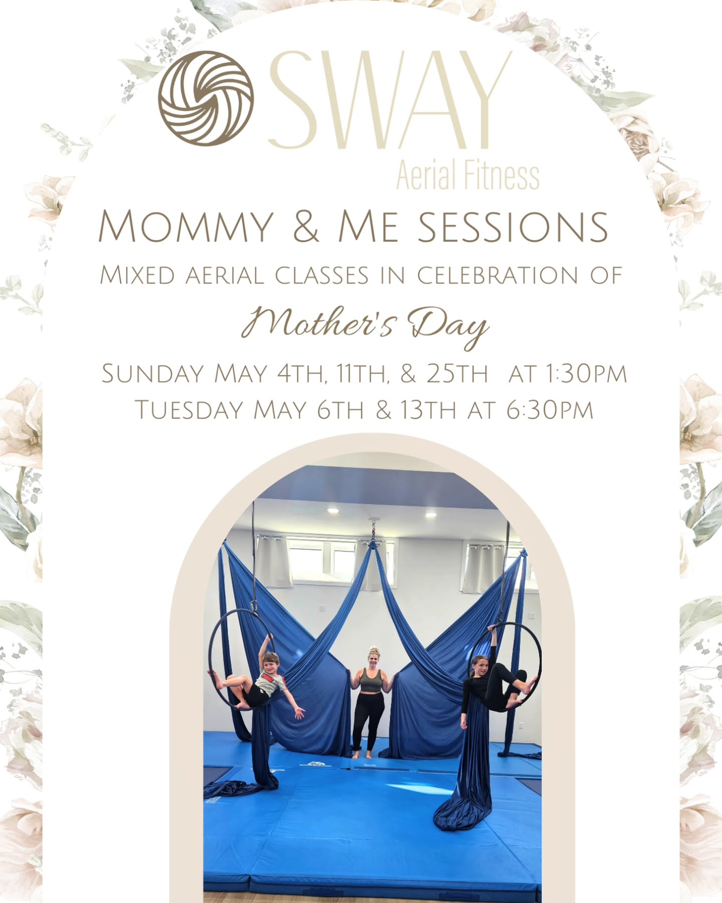 This Mother's Day, we're celebrating the incredible bond between moms and their kids – with a little airtime!
Join us at Sway Aerial Fitness for our special Mommy & Me Aerial Classes – the perfect way to connect, laugh, and lift each other up (literally and figuratively). Whether your child is a toddler or a teen, these fun and beginner-friendly aerial combos are designed for all ages and experience levels.
What to Expect:
•Guided beginner aerial moves
•Laughter, bonding, and memorable moments
•A unique and empowering way to celebrate motherhood
Come fly with us and create unforgettable memories in the silks and hoops. Spots are limited – book now and make this Mother’s Day one to remember!
Tag a mom who’d love this!
Register on ScheduleHouse 📲
#MothersDay #MommyAndMe #SwayAerialFitness #SwayAF #CelebrateMoms #AerialTogether