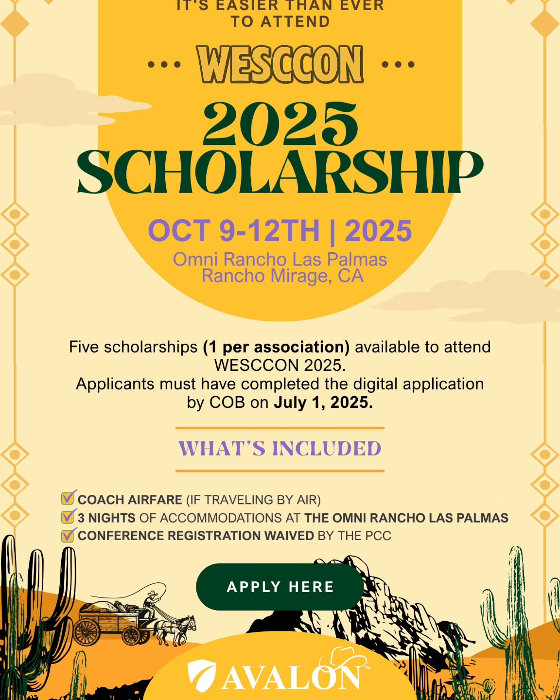 Thinking about attending WESCCON?
The WESCCON 2025 Scholarship is open to all customhouse brokers and forwarders (not working for an Importer or Exporter) who want to experience the premier West Coast event in international trade—without the cost.
What’s included:
✔️ Coach airfare (if traveling by air)
✔️ 3 nights at the Omni Rancho Las Palmas
✔️ Conference registration waived
Five scholarships available – one winner per association!
Deadline: July 1, 2025
WESCCON 2025
Oct 9–12 | Rancho Mirage, CA
Apply today and get ready to connect, learn, and grow in the desert sun.
Link in bio to apply!
Big thanks to @avalonriskmgmt for sponsoring this amazing opportunity!
