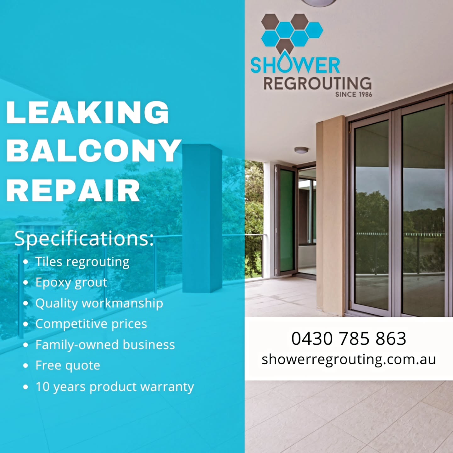 🌧️ Is your balcony ready for the rain? 🌧️
Before the wet season hits, make sure your balcony is watertight with our expert leaking balcony repair services. ShowerRegrouting Perth, specialize in balcony tiles regrouting using an epoxy grout solutions that not only fix leaks but enhance the durability of your surfaces for years to come.
✨ Why choose us?
• Premium Materials: We use the highest-quality epoxy grout and premium materials to ensure long-lasting results.
• 10-Year Product Warranty: Enjoy peace of mind with a 10-year warranty on your balcony repair.
• Family-Owned & Local: Proudly serving Perth and surrounding areas, we’re a family-owned business committed to quality workmanship.
• Expert Tiles Regrouting: We remove old deteriorated and re-grout, ensuring your balcony stays dry and protected, no matter the weather.
🔧 Don’t wait for the rain! A quick repair can save you from bigger damage down the road. Protect your home, your investment, and your peace of mind with our top-tier services. 🏠💧
📞 Call us today or DM to book a free consultation!
#ShowerRegrouting #TilesRegrouting #EpoxyGrout #PremiumMaterials #QualityWorkmanship #LeakingBalconyRepair #10YearWarranty #FamilyBusiness #LocalBusiness #Perth #BalconyRepairs #FixBeforeRain #TileRepair #BalconyLeaks #HomeMaintenance #PerthTrades #realestateagentperth #propertymanagementperth #perthmum