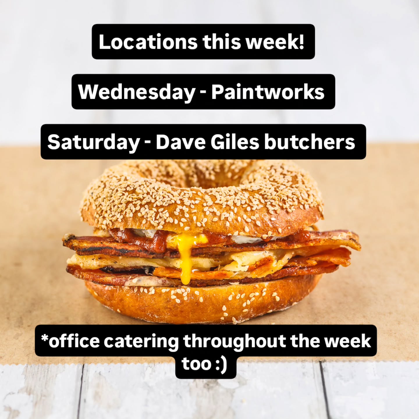 I am BACK at @davegilesbutchers this weekend! Apologies for a few weeks being away, but I'll be back on Saturday 10am-3pm with fresh bagels and now homemade salt beef sourced right from Dave giles themselves.
As always a reminder I do office lunches throughout the week so if you think your work place could do with a bagel pick me up, get in touch!
#bagels #lunch #streetfood #officelunch #bristol #gloucesterroadbristol #freshfood