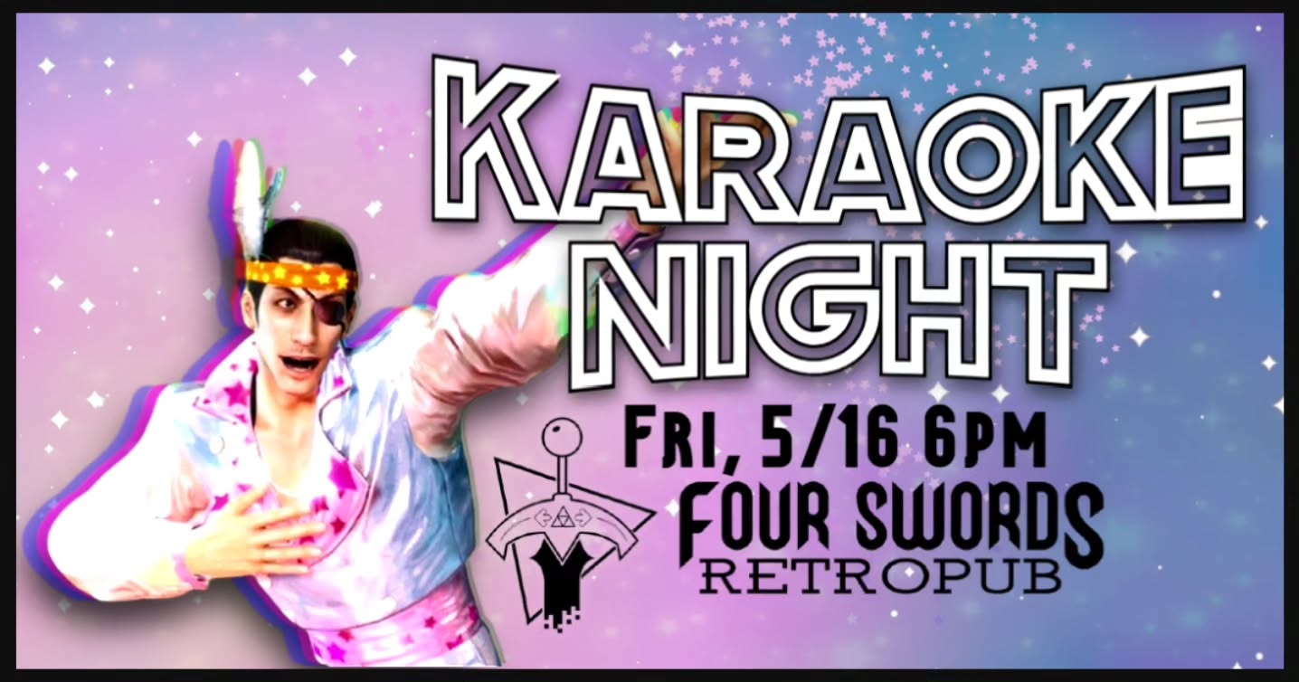 🌱 Spring has sprung, and it’s time to sing your heart out! Join us for Karaoke Night this Friday, 5/16 at 6PM at Four Swords Retropub!
🎤 This event is completely free and all ages are welcome!
✨ Game time special: only $9 unlimited play 6-9pm!
🍜 Perfect date night or friends night out, come eat some ramen, play games & sing your fave songs!