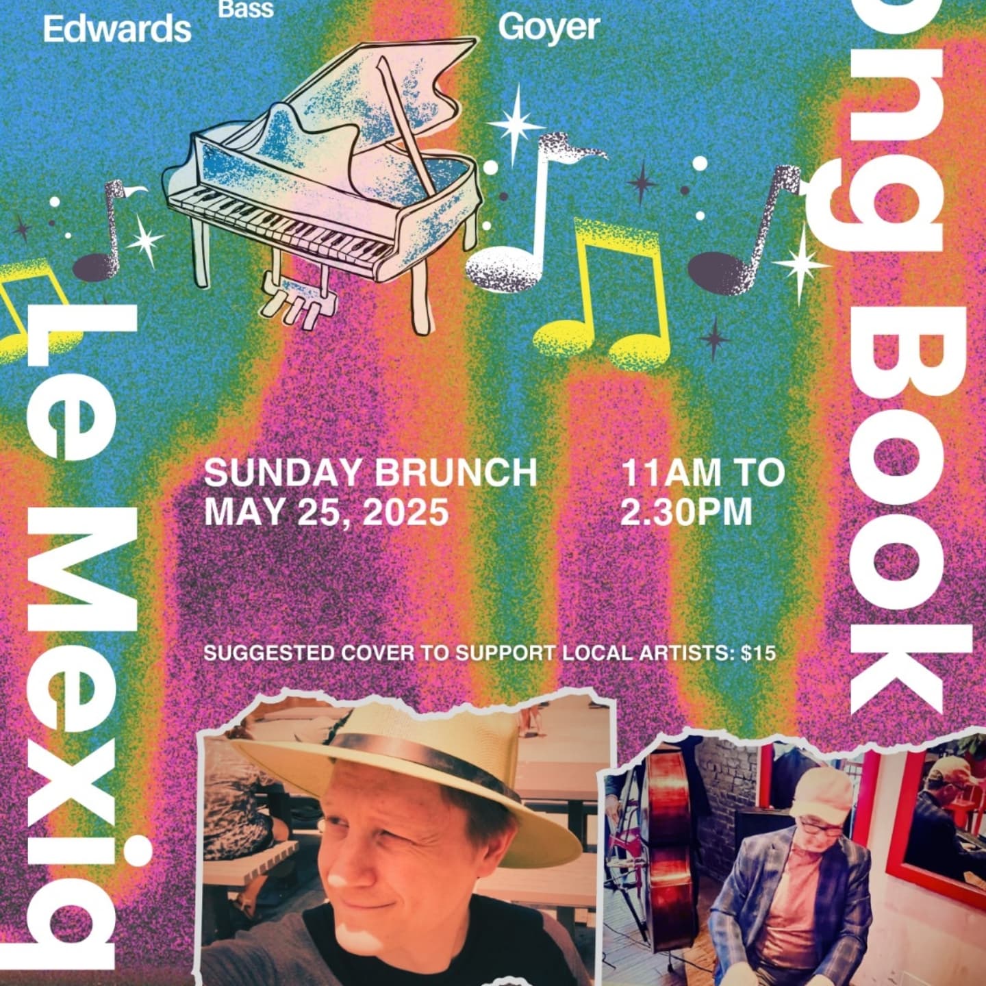 If you are staying home during Memorial day weekend, you are cordially invited to our Sunday Brunch concert.
A totally new repertoir and set up. Enjoy excellent 5 star food and drinks at the 4.9 rated French restaurant called "Le Mexique" this Sunday
https://g.co/kgs/Uc3sw3J