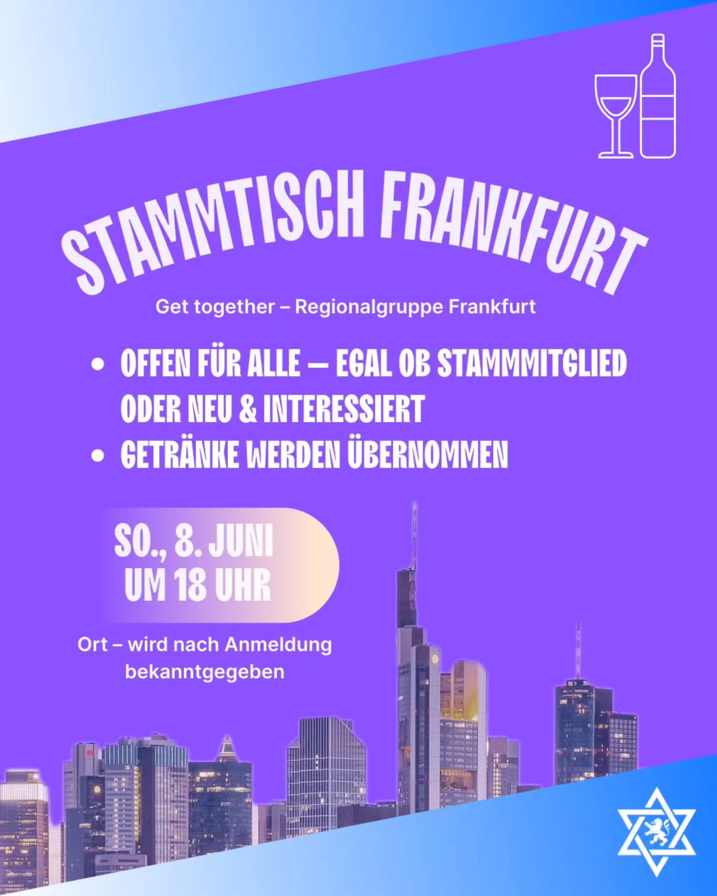 VJSH Stammtisch – Vernetzt. Informiert. Engagiert. Selbstverständlich werden die Getränke von uns übernommen. Falls du also zweifelst oder unsicher bist, this is your personal motivation to join!
- Wann: 08. Juni 2025, 18:00
- Wo: Ort wird nach erfolgreicher Anmeldung bekanntgegeben
- Für wen: Offen für alle 18 bis 35 jährigen!
Der VJSH Stammtisch ist dein monatlicher Treffpunkt für alle Mitglieder und Interessierte des Verbands Jüdischer Studierender. In lockerer Atmosphäre schafft er Raum für transparente Einblicke in unsere Projekte, lebendige Diskussionen und ungezwungenes Networking – und stärkt dabei unsere gemeinsame jüdische Identität.
Was dich erwartet:
- Bericht & Rückschau: Wir informieren über Erfolge, Herausforderungen und Highlights des vergangenen Monats.
- Ausblick & Impulse: Gemeinsame Planung anstehender Projekte.
- Offene Fragerunde: Deine Themen und Anliegen im direkten Austausch mit uns.
- Socialising & Vernetzung: Gemeinsames Essen, Spiele und entspannte Gespräche bis in den Abend.
Warum dabei sein?
- Mitgestalten: Werde Teil der Verbandsarbeit und bring dich aktiv ein.
- Informiert bleiben: Bleibe up-to-date zu allen laufenden und geplanten Aktionen.
- Vernetzen: Knüpfe neue Kontakte und stärke das Gemeinschaftsgefühl.
- Wohlfühlort: Ein sicherer, vertraulicher Rahmen für Austausch unter Gleichgesinnten.
Bis dann, wir freuen uns riesig auf alle! Sei dabei!
https://www.vjsh.de/event-details/stammtisch-frankfurt