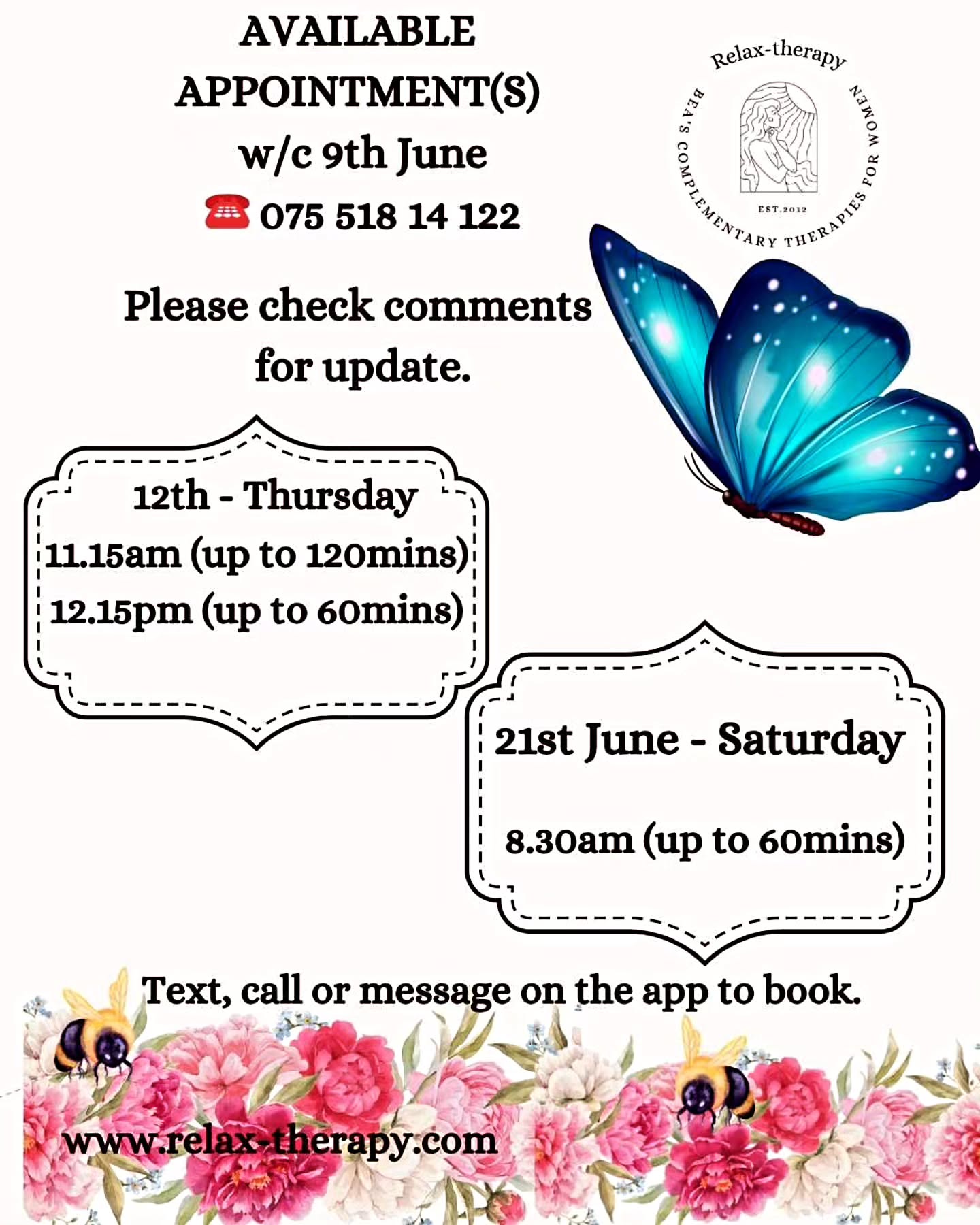 Available appointments before my break.