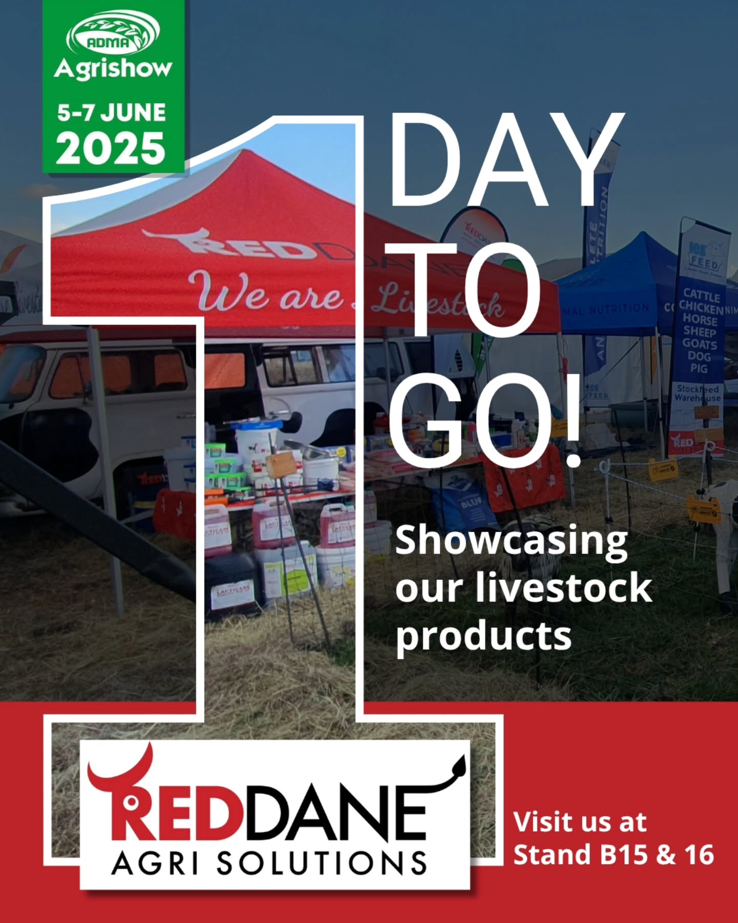 🌾 1 DAY TO GO until ADMA! 🌾
The countdown is nearly over — ADMA AgriShow kicks off tomorrow to showcase all the major agricultural dealers and manufacturers in Zimbabwe! 🚜🎉
Join us at stand B15 & 16 to see all we offer for livestock including our Tal-Tec, Caremix and Nemtek displays. We will also have our experts and industry leaders there to share their knowledge and advice with you along with some fun activities for all ages!
📍 Pomona, Off Harare Drive, Harare
🕘 9am-4pm
Don’t forget to also visit our ART Farm Agri Centre, located just a few meters from the main entrance, for great deals!
#RedDaneAgriSolutions #ADMAAgriShow #ADMA2025 #WeAreLivestock