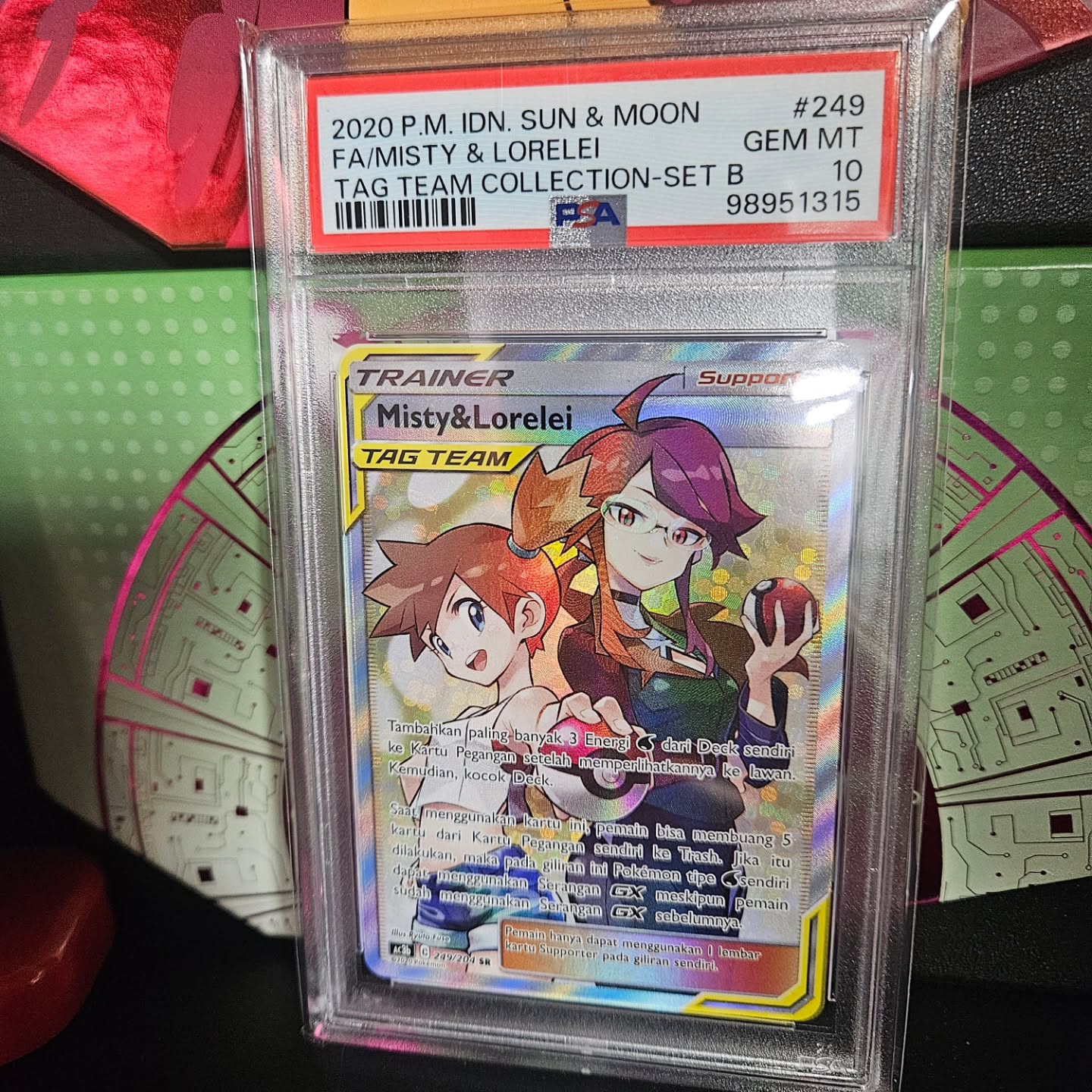 I'm on vacation in Mystic Connecticut, so I figured there's no better time to have a Misty special! Every post this week will feature a graded Misty card. Starting with this special Misty & Lorelei, I bought his one specifically because the names can be read in English, the card was never released in English, this is in Indonesian, its also out in Japanese. It's a really fun card, and I love the Tag Team cards and trainers. What do you think? It's pretty cool, right?
.
.
.
.
.
.
.
#pokemon #pokemorning #pokemoncards #pokemontcg #tradingcards #tradingcardgames #tradingcard #psacard #psaslab #psa10 #gradedcards #slabs