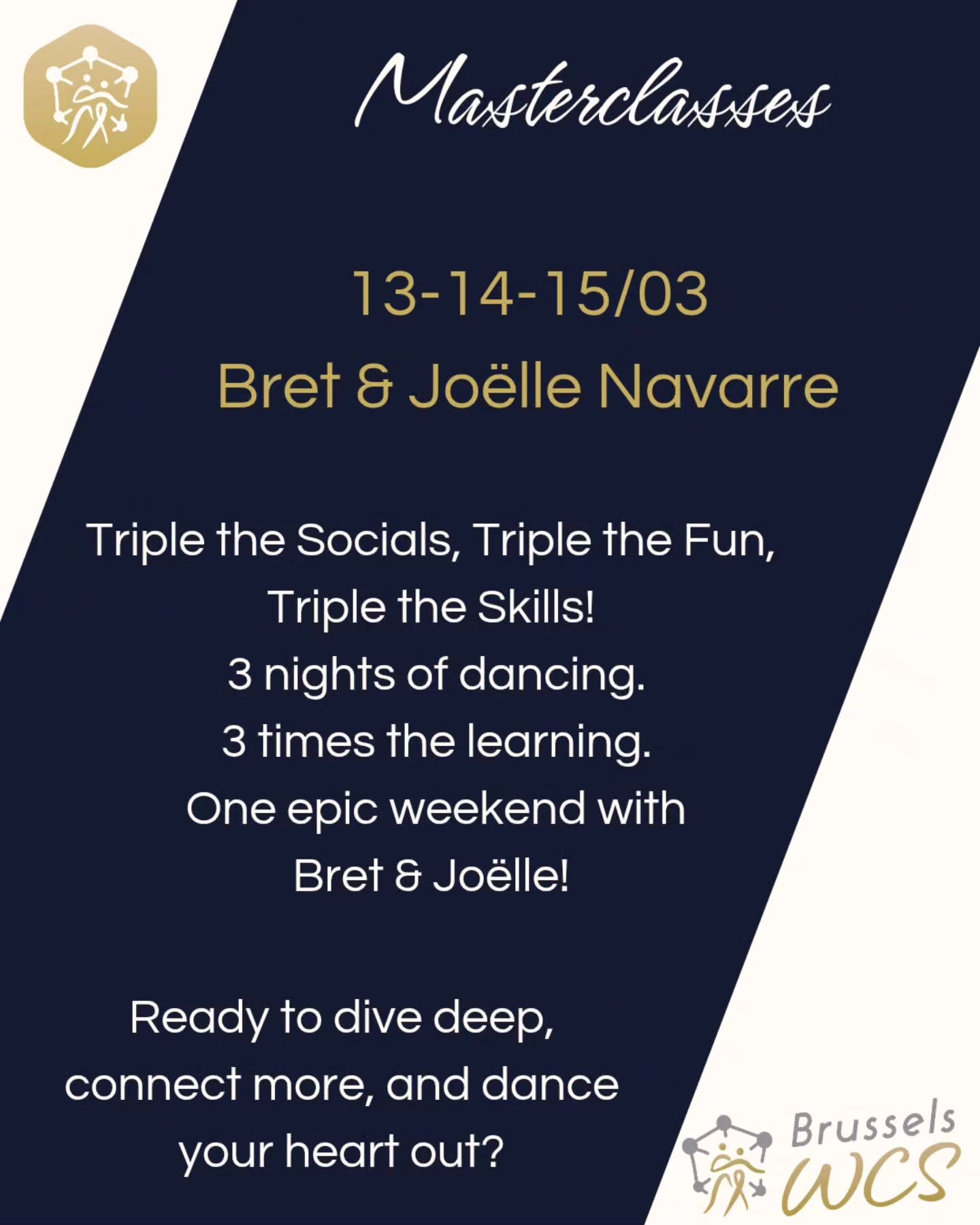 Our biggest workshop for next year ! Three times the learning, three times the socials, one epic weekend with @bretjoellewcs !
#brusselswestcoastswing #bwcs #wcsworkshop