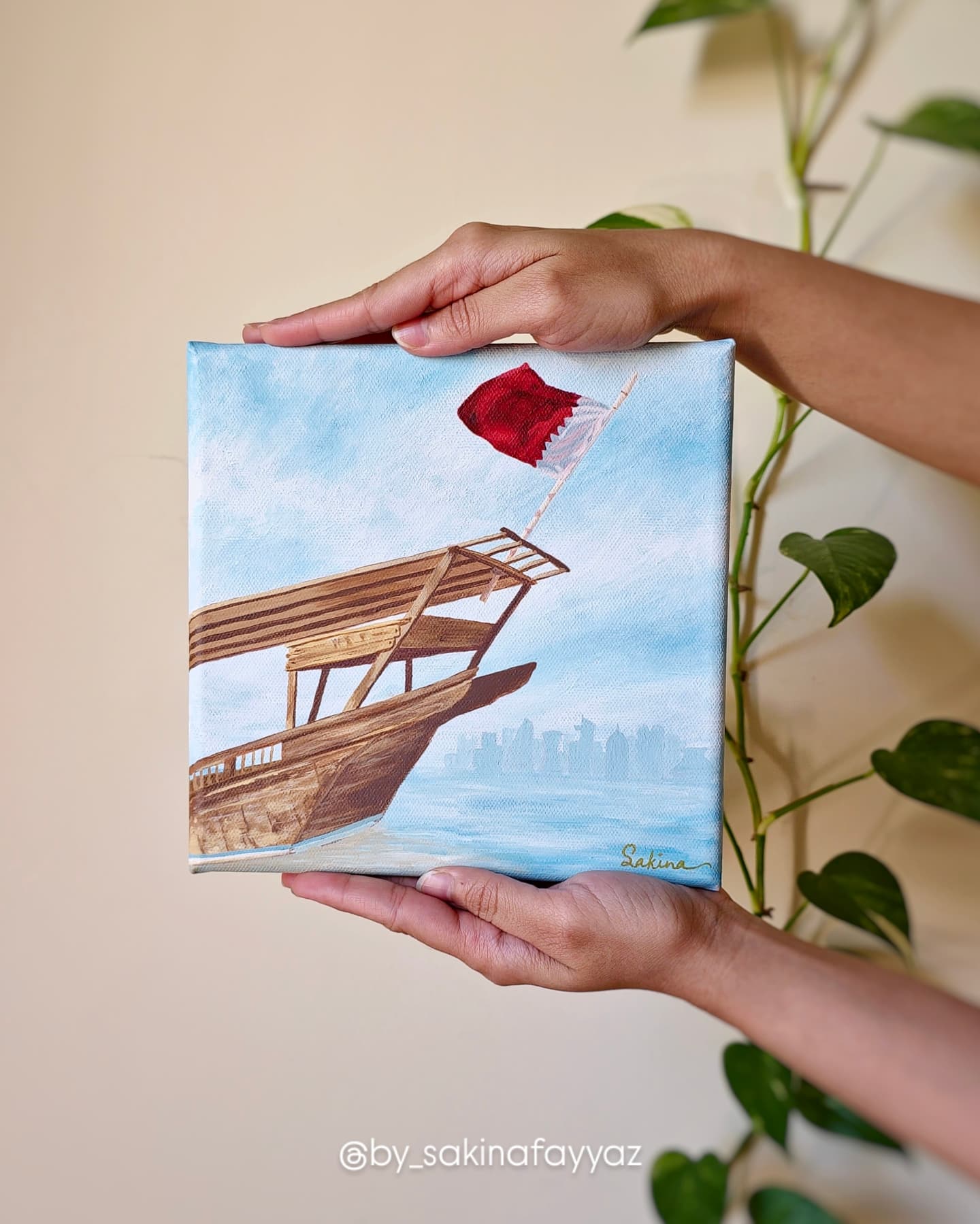 Fun fact: these wooden Dhow boats, once used for pearl diving and trade, can cost between 1 to 4 million QAR and, with proper care, can last up to 120 years!
Have you ever taken a ride on a Dhow boat? I’d love to hear your story in the comments!
Pictured: "Qalb Al Doha" (Heart of Doha)
20 x 20 cm | Acrylic on gallery wrap canvas
🙌🏼 Available!
✨️ DM to inquire or commission your own unique piece.
.
.
.
.
.
.
#dhowboat #qatarart #dohaskyline #qatarheritage #qataritraditions #dohaviews #cornichedoha #qatarculture #qatarartist #qatarpainting #traditionalboats #qatarhistory #middleeastart #acrylicpainting #artcollectorsqatar #qatarartscene #qatarivibes