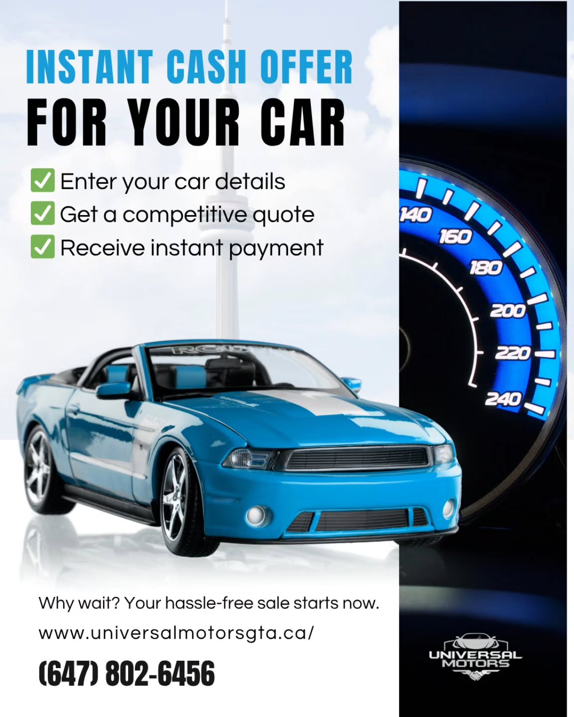 Instant Cash Offer
📣 Sell Your Car, Stress-Free and Fast!
At Universal Motors, it takes just minutes to get an Instant Cash Offer 💸
✅ Enter your car details
✅ Get a competitive quote
✅ Receive instant payment
Why wait? Your hassle-free sale starts now.
🔗 Link in bio | #SellMyCar #InstantCash #UniversalMotors