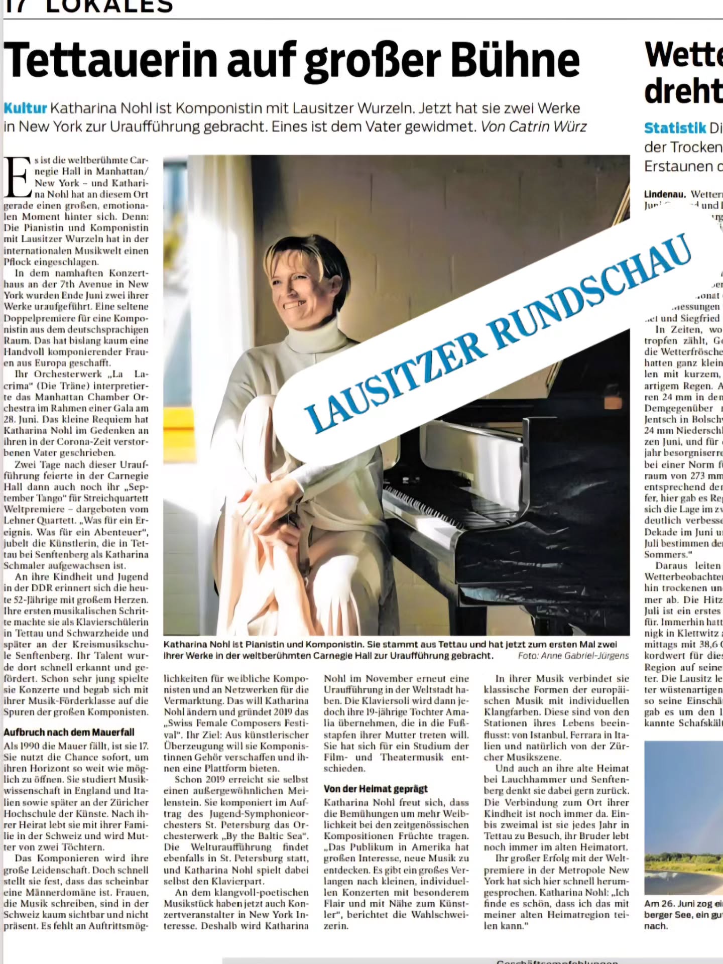 Thank you, Germany newspaper @lausitzer_rundschau and Catrin Würz for sharing the news and my music undertaking with the local area of my childhood. I had a very peaceful, caring and intriguing upbringing.
I have and always will love the countryside.
#news #carnegiehall
@derstarkeosten
