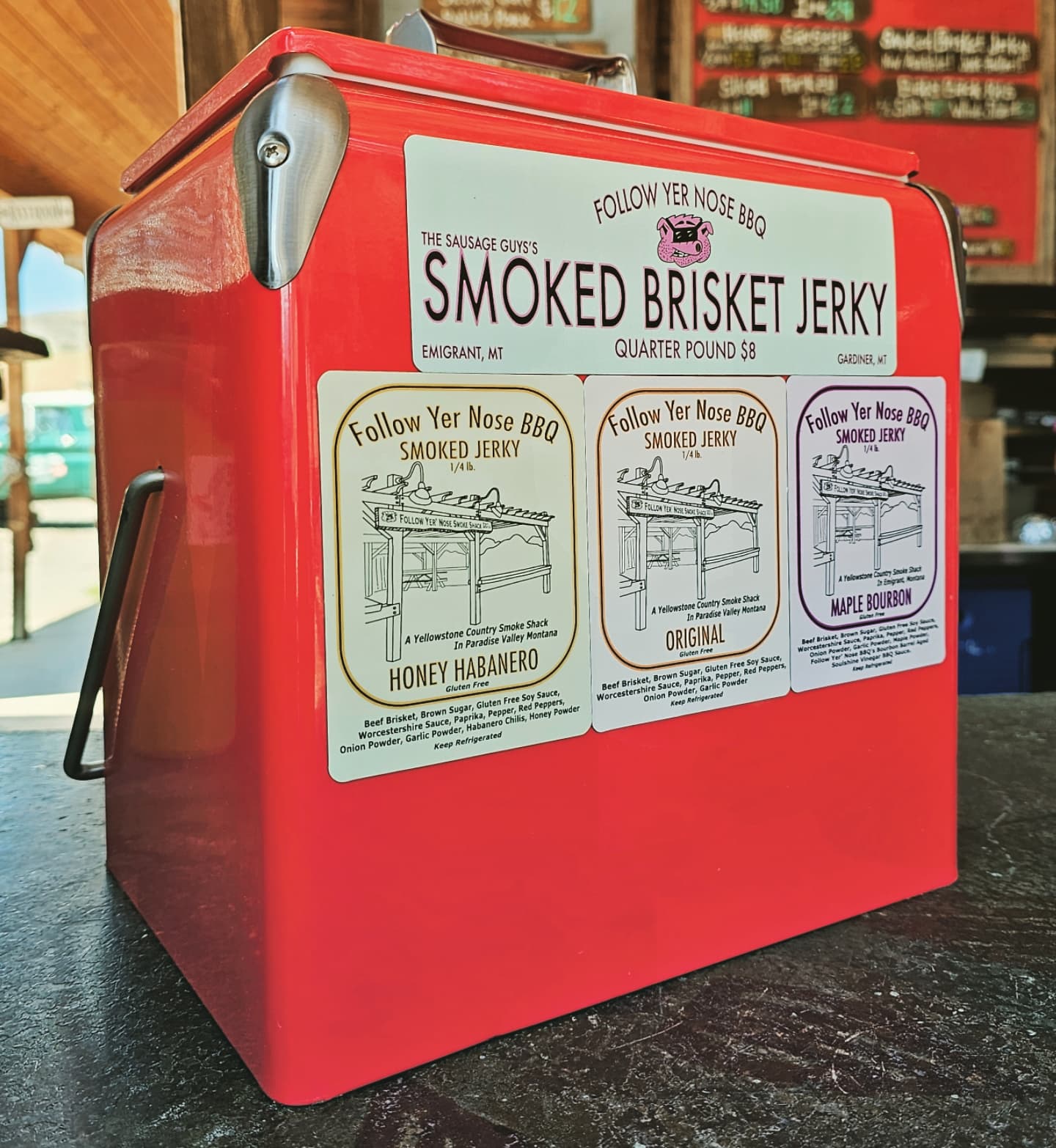 If you see this red cooler on the counter, dont pass up to chance to sink your taste buds into this jerky.
🌞
Its been hard to keep in stock, but Chris has been cranking out as much as they smoker allows, so, give it a shot next time the cooler is up!
🧡
#jerky #smoked #brisket #montana