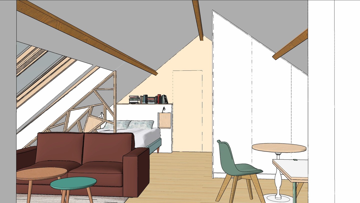 Studio pour une (future) étudiante !🤩🏠🥰
Ce studio de 44m² sera divisé en 4 zones :
- Le coin bureau illuminé de lumière par des fenêtres de toit et avec beacoup des rangements (dressing et étagères)
- Le coin salon avec un canapé et un fauteuil pour recevoir ses amis ou regarder la TV.
- Le coin chambre séparé du rest par une claustra pour créer un espace cocoon.
- Le coin salle de bain (6,60m²). Ergonomique, lumineux grâce a une fenêtre de toit et coloré par les carrelages.
#architectureintérieur #décoratricedinterieur #projetdéco #studio #architectedinterieur #belgique #Lumineux #parquet #bois #dressingsurmesure #bureaux #projet
