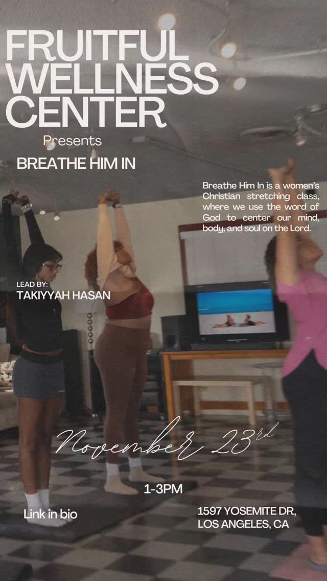 I'm excited to see you ladies at the next Breathe Him In stretching class. RSVP at the link in the bio.
#fruitfulwellnesscenter #losangeles #christianstretching #stretchingdaily #healthandwellness #healthylifestyle #healthclass