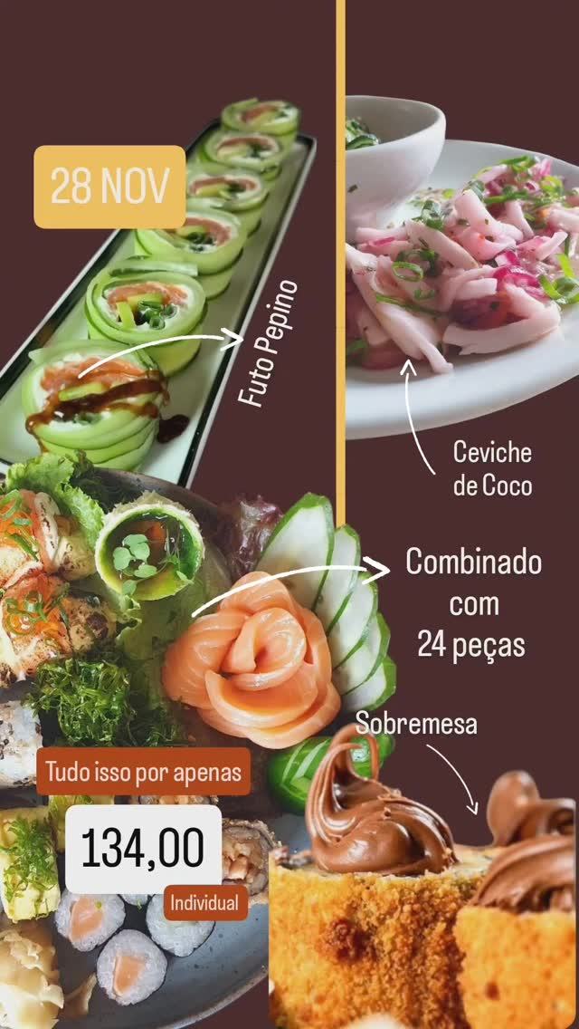 Mais uma noite Japa!!
Excelente jantar em 3 tempos no San Benedetto Restaurante em Gonçalves.
Entrada: Futo Pepino e Ceviche de Coco
Prato principal: Combinado Sushi com 24 peças.
Sobremesa: Banana Hot.
Tudo isso feito com muita qualidade pela Chef Paloma Teixeira @cheff.paloma_teixeira
Atendemos somente com reserva.
Valor : 134,00 por pessoa.
Reserve já pra não perder.
WhatsApp 35 99142-9206
#comidajaponesa
#sushi
#sashimi
#cozinhaoriental
#cozinhajaponesa