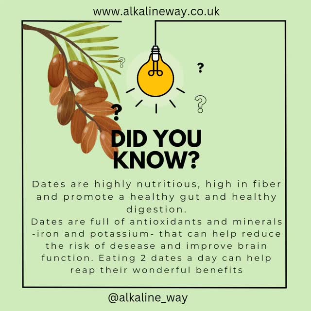Did you know??
.
.
Dates are highly nutritious and high in fiber.
.
.
Dates promote a healthy gut and healthy digestion.
.
.
#alkalineway #dates #healthiswealth #organic #alkalinevegan #seededfruit #fiber #guthealth #guthealing #digestionsupport #digestivehealth