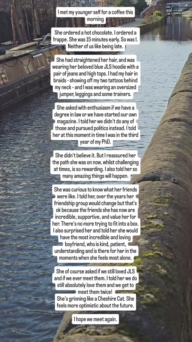 A nice little way to reflect this gloomy Monday morning, I also thought this was incredibly wholesome when @thephdiaries
& @phd_with_gabriele shared theirs.
My 'younger self' I met with in this reflection was 15 year old Zeena.
#ihadcoffee #reflect #reflection #phdpolitics #politicsphd #phd