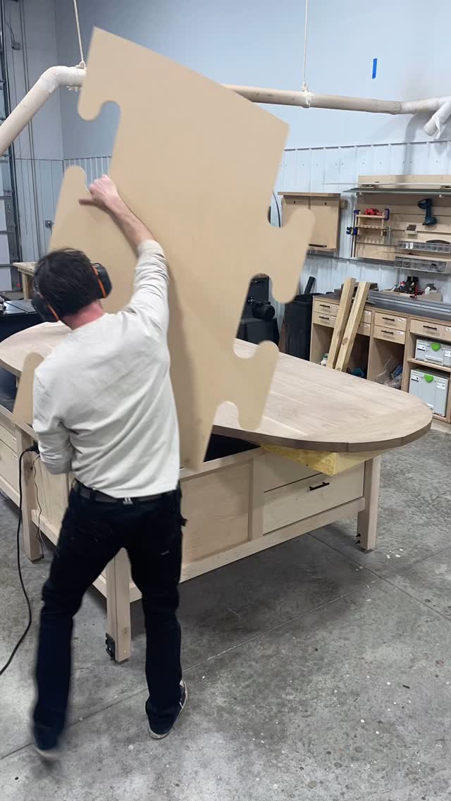 It’s very meditative, cutting along the template for this large table!