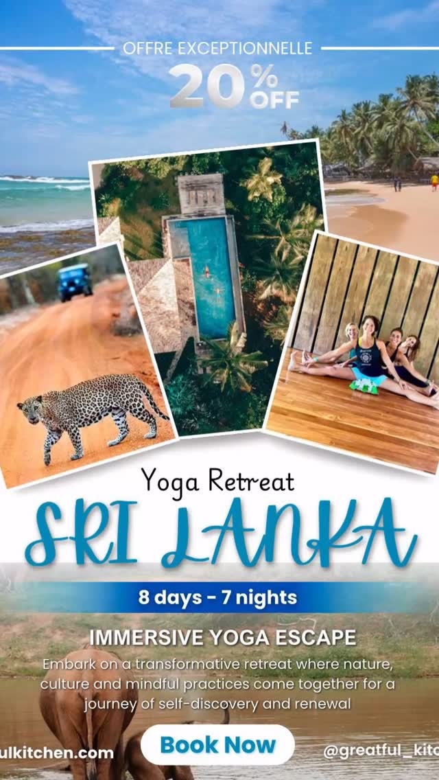 ✨ Immersive Yoga Retreat @ Good Vibes Villas ✨
With Greatful Kitchen and Dharma Yoga House
📅 Dates: April 12–19, 2025
📍 Location: Good Vibes Villas - Sri Lanka
Join us for a unique stay combining wellness, spirituality, and adventure amidst the paradise landscapes of Sri Lanka. 🌴 This yoga retreat is the perfect opportunity to disconnect, refocus, and recharge while exploring the cultural and spiritual treasures of the island. ✨
🗓️ Program Highlights:
🌿 Daily yoga sessions in nature
🌬️ Breathwork & Kundalini activation
🌀 Circles and ceremonies
🛕 Visits to Hindu temples
🐘 Safari in Yala National Park
⛵ Boat trip to nearby islands
🏄 Surfing lesson
🚴♀️ Cycling through rice fields
🛍️ Exploring local markets and boutiques
🍴 Delicious, healthy meals made with seasonal, local ingredients
💆♀️ Optional: daily massage (extra charge)
💰 Price (8 days – 7 nights, full board):
💸 Enjoy 20% discount by booking before February 15th ‼️
€2,360 per person in a double room with 2 separate beds
💡 (Regular price: €2,950 – 20% discount )
✅ Included:
* Airport transfers 🚐
* Excursions 🗺️
* 1 surfing lesson 🏄
* Accommodation 🏡
* Healthy, tasty meals 🍲
❌ Not included:
* International flights ✈️
* Alcohol 🍷
* Massages 💆
✈️ Airports and Transfers:
* Arrival: Colombo Airport (CMB)
* Group transfers by van
🌟 Don’t miss this life-changing retreat experience! 🌟
📩 Book your spot now at greatfulkitchen.com. #yogaretreat #yogasrilanka #relax #serenity #peace #healthylifestyle #surf #safari #bonding