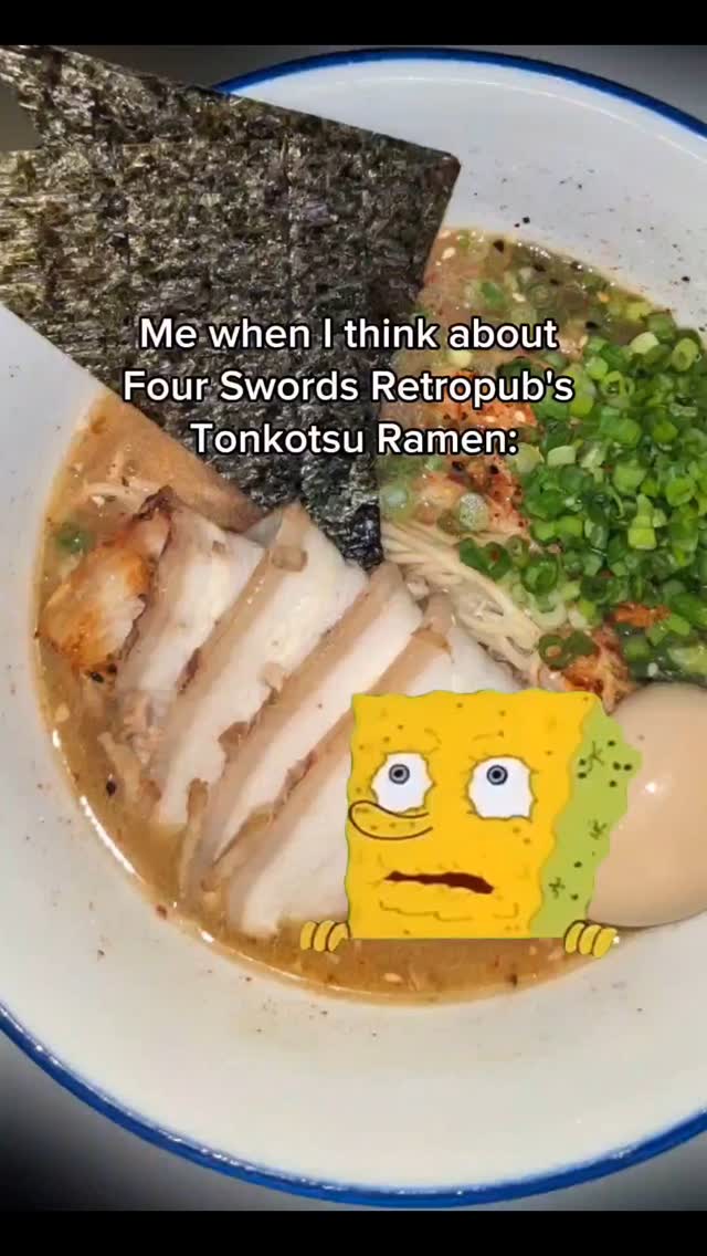 You neeeeed it! 🍜🤤 Treat yourself to a bowl of fresh Tonkotsu Ramen and enjoy a FREE hour of arcade game time! 🕹️✨
❇️ Send to a friend who needs to try our ramen 🙌
✴️Tag a friend who needs to buy you a bowl of ramen 😏
#TonkotsuRamen #ArcadeVibes #MarquetteMI #FourSwordsRetropub #SpongeBobMeme