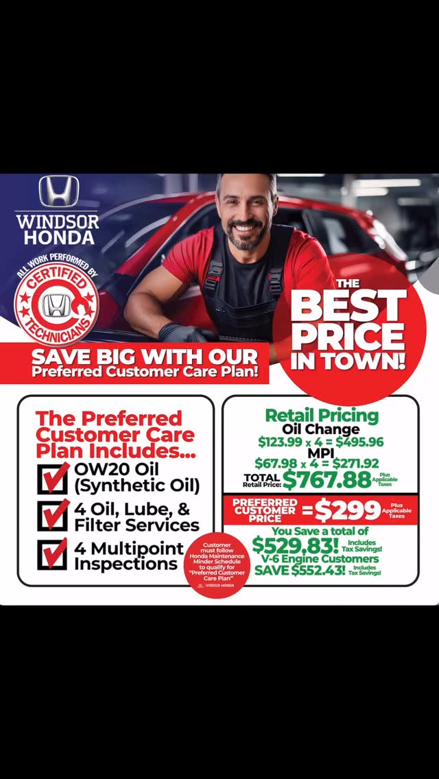 🚀 Creative that Stands Out. Messaging that Sells.
Check out this bold, high-impact translucent light box sign (6’ x 6’) we designed and produced for Windsor Honda! 📢✨ When you need signage that grabs attention—whether it’s in-store, roadside, or showroom—we make sure your message is impossible to ignore.
BUT SERIOUSLY PEOPLE! Windsor Honda’s Preferred Customer Care Plan, is REALLY the best price in town on essential auto servicing! 🚗🔧 With savings over $500, it’s a deal you don’t want to miss.
🔥 BUT BACK TO SPENCLER CREATIVE! Creative that works? From signage and graphics to social media and ad campaigns, Spencler Creative delivers content that gets results.
📍 Looking for unbeatable vehicle service? Get to Windsor Honda ASAP and take advantage of this deal before it’s gone!
📲 See more of our work at www.spenclercreative.com!