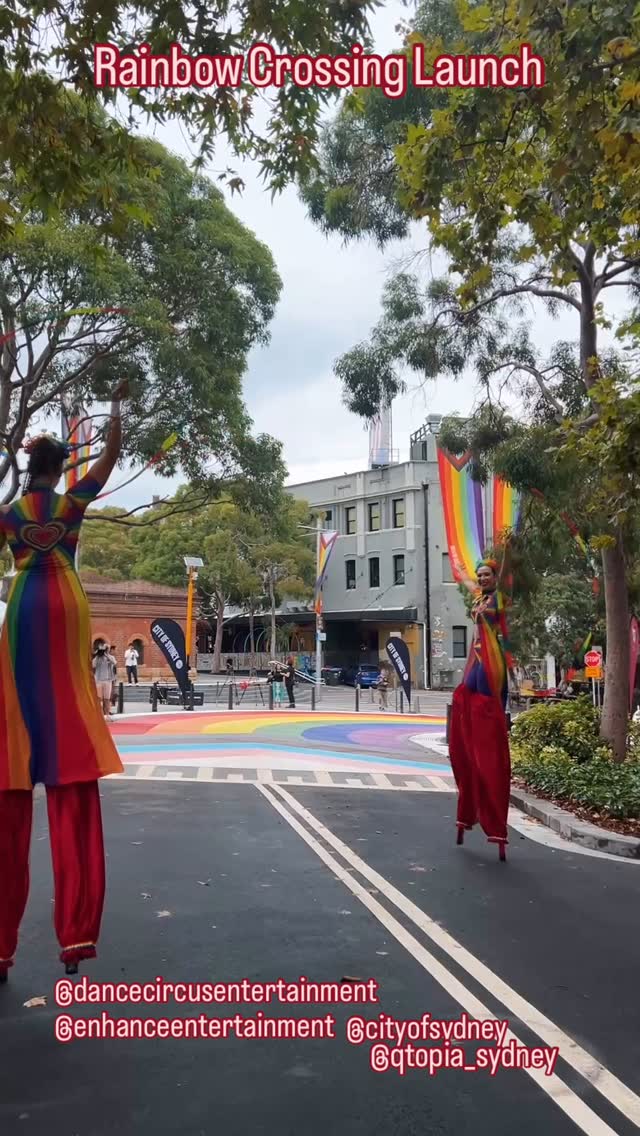 🌈✨ Stepping high and proud at the opening of the Rainbow Crossing at Qtopia, Taylor Square! 🏳️🌈 Our Rainbow Stilt Duo brought the color, energy, and celebration to this iconic moment of pride, inclusion, and history. 💃🎉 Sydney, let’s keep dancing forward! 🌈💖 #RainbowCrossing #QtopiaSydney #PrideInMotion #StiltDancersSydney #SydneyEvents #stiltwalkerssydney