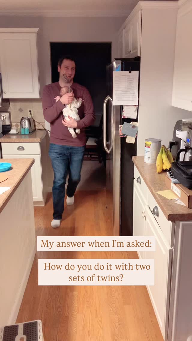There’s a lot to unpack here:
✨ Husband holding a fussy newborn
✨ Husband holding a spatula
✨ Husband being chased by twin toddlers… also holding spatulas
✨ Me recording the chaos while holding the other fussy newborn
✨ A fully cooked dinner on the kitchen island—completely ignored by the spatula-wielding children
Moral of the story: twin dads are superheroes. But for real, new twin moms—just remember, we’re all just figuring it out one moment at a time, doing our best to raise good humans. You’re doing amazing, even if dinner feels more like a circus and the adults are the biggest kids in the room.
#TwinParentLife #TwinMomLife #TwinDad #LifeWithTwins #ParentingTwins #MomLifeUnfiltered #DadLife #ToddlerTwins #NewbornTwins #TwinChaos #ParentingRealTalk #SurvivingTwinParenting #TwinMomHumor #MomTruths #ChaosAndLove