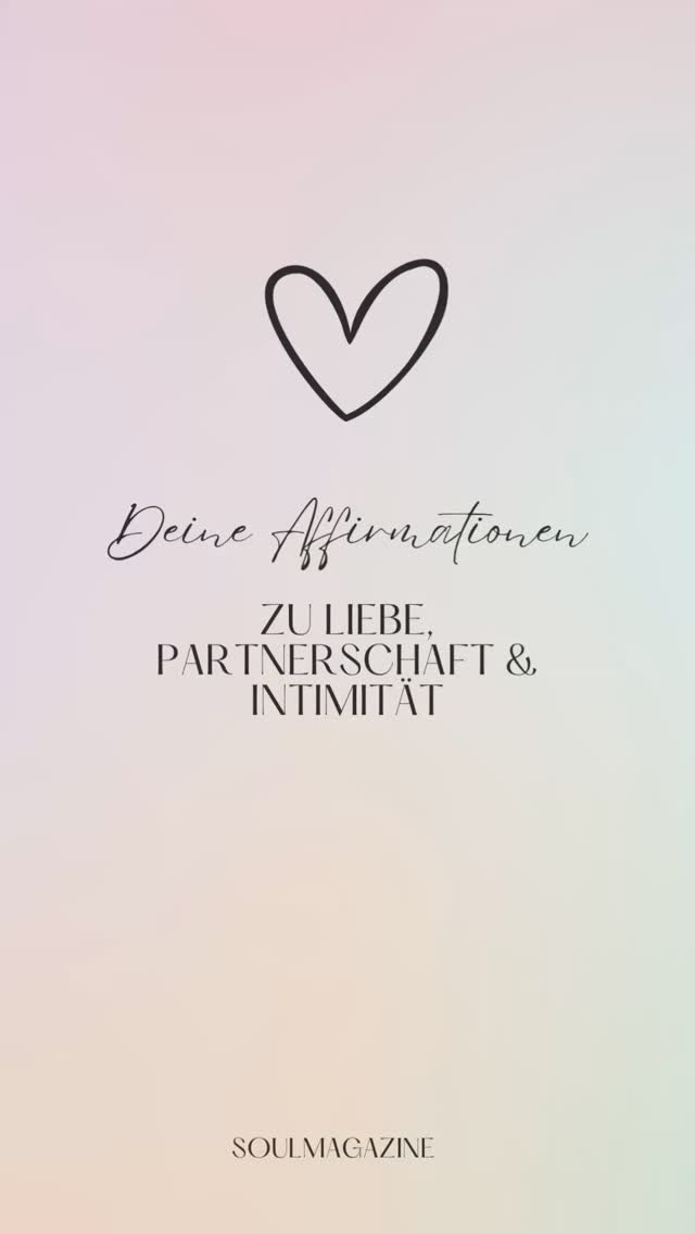 Passend zum Neumond in Fische haben wir heute passende Affirmationen für euch. Dieser Neumond öffnet ein Fenster für Heilung und die Verwirklichung von tiefen Herzenswünschen, insbesondere in Bezug auf Beziehungen und Intimität.
Affirmationen legen deinen Fokus auf positive Aussagen in Bezug auf Liebe und Partnerschaft. Sie benötigen Zeit, um zu wirken und werden dann fest in deinem Unterbewusstsein verankert. Dadurch können sich deine grundlegenden negativen Glaubenssätze und Denkmuster zum Positiven verändern.
👉 Speichert euch das Reel ab oder macht einen Screenshot davon und geht die Affirmationen mehrmals täglich durch.
#soulmagazine #affirmationen #affirmationenfürjedentag #liebe #affirmationliebe #gesundepartnerschaft #neumondenergie #neumondinfische #herzenswünscheerfüllen