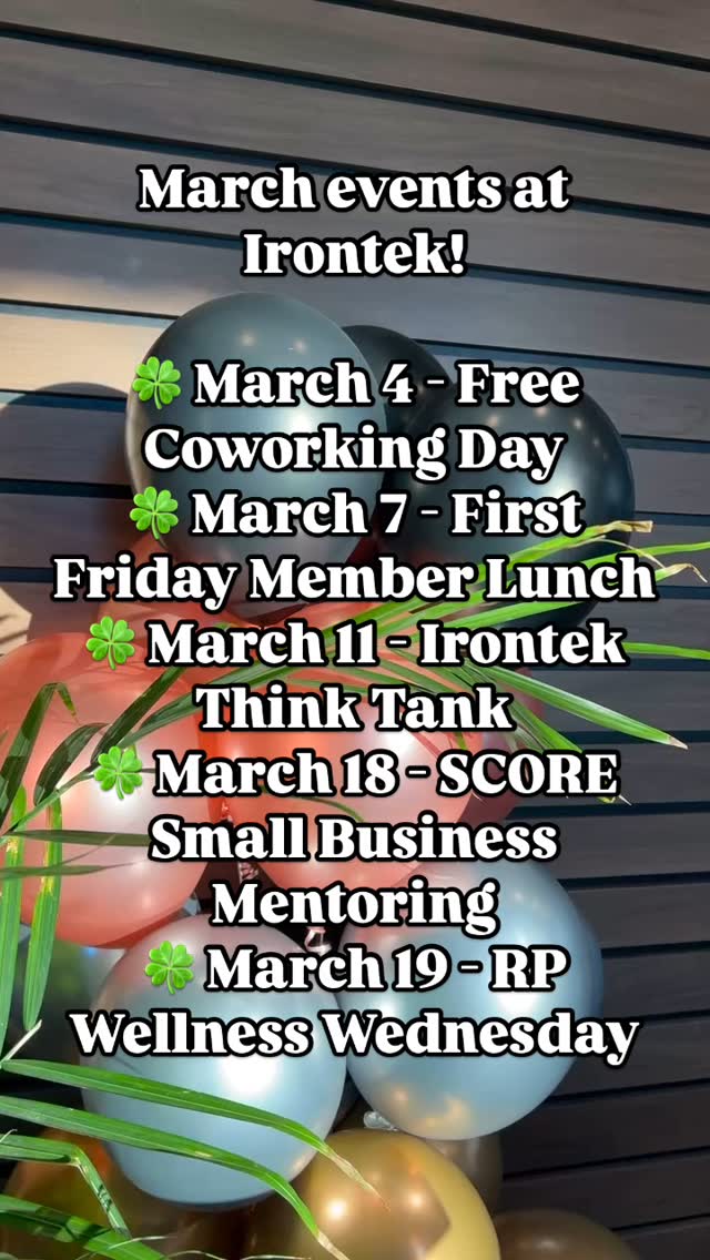 Screenshot and save these events! March is bringing the perfect blend of fun and learning to Irontek! 🍀📚 From engaging workshops to networking opportunities and maybe even a bit of St. Patrick’s Day fun, we’ve got something for everyone. We hope to see you here!