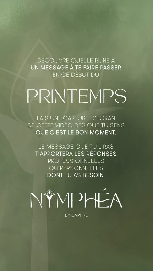 .
Fais une capture d’écran et reçois ton message d’une rune du Printemps, écris pour toi. 🌱
Les Runes du Printemps sont symboles des énergies de renouveau, de croissance et du potentiel de transformation. Passant d’un état de stagnation dans l’ombre, à la lumière et la floraison. 🌷
Dis-moi en commentaire sur laquelle tu es tombé(e). 🌱