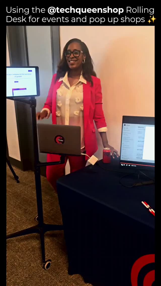 One of our customer favs 💻👑 Have you seen our Adjustable Rolling Desk with Device Mounts?