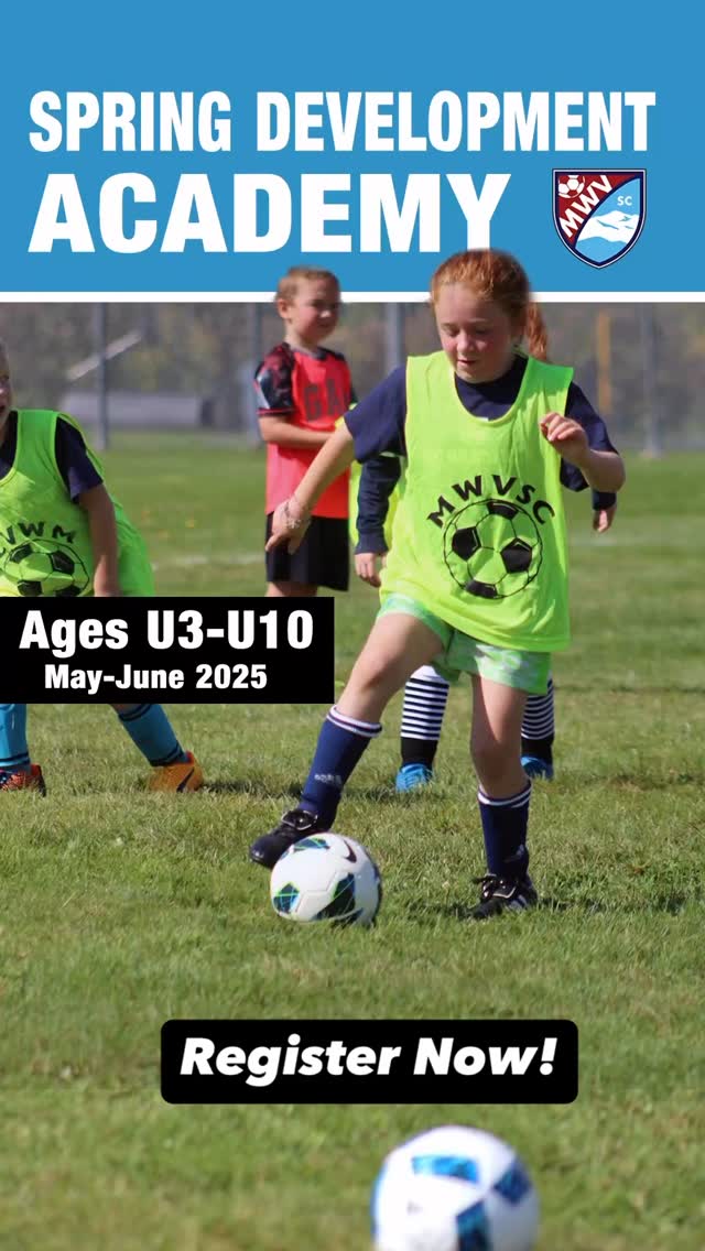Register now for Spring soccer our youngest players. Sunday mornings in May and June, the “Tots” program is for ages U3-U5 and “Developmental” program for U6-U10. Progressing alongside friends and making new ones is one of the best parts of youth sports. Spread the word and let’s get as many young soccer players as we can on the field this spring! Registration is open to boys and girls from any town. 
For more info:  https://www.mwvsoccer.com/spring-development-academy-soccer
 
To register: https://system.gotsport.com/programs/19L151706
 
#mwvsc #mountwashingtonvalley #kidssoccer #springsoccer⚽️