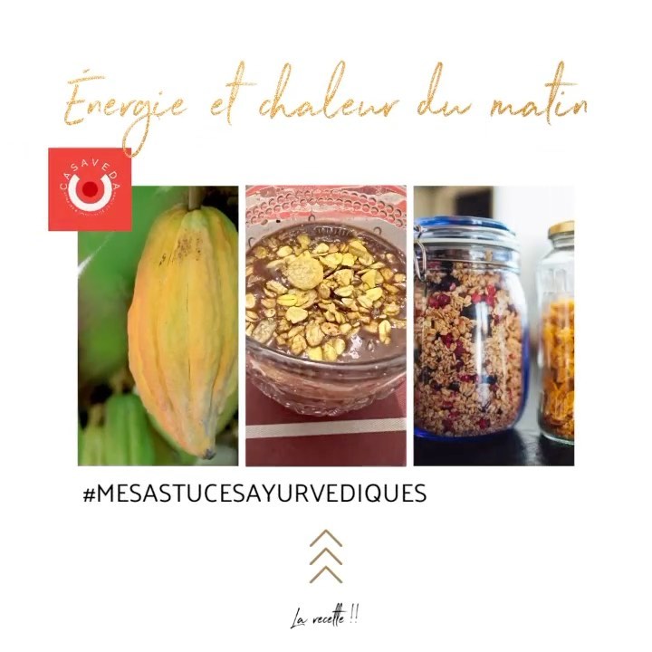 Les matins froids, il faut de l’énergie pour #biendémarrerlajournée ! Vous n’avez pas le temps ou pas faim le matin ? Essayez #mesastucesayurvédiques : un recette très simple, parfaite pour l’hiver, quelque soit votre constitution :
1 mug de lait végétal riz coco
1 c à s de cacao en poudre
1 c à s de farine de riz
1 c à c de sucre de coco
1 pincée de gingembre en poudre*
1 pincée de curcuma en poudre*
1 c à s de granola maison et des graines de chanvre ou de sésame pour décorer
mélanger les ingrédients dans une petite casserole et faire chauffer en remuant presque jusqu’à ébullition.. verser dans une mug ou un verre. parsemer de granola et de graines ….
et en route ! bonne journée !
Dites-moi ce que vous en pensez en commentaires !!
#casaveda_ayurveda #mesastucesayurvedique #mangersain #petitdejeunerhealthy #nutritionayurvedique #recetteayurvedique #recettepetitdej #recettedesaison #matindhiver
*@pepperandsalt24