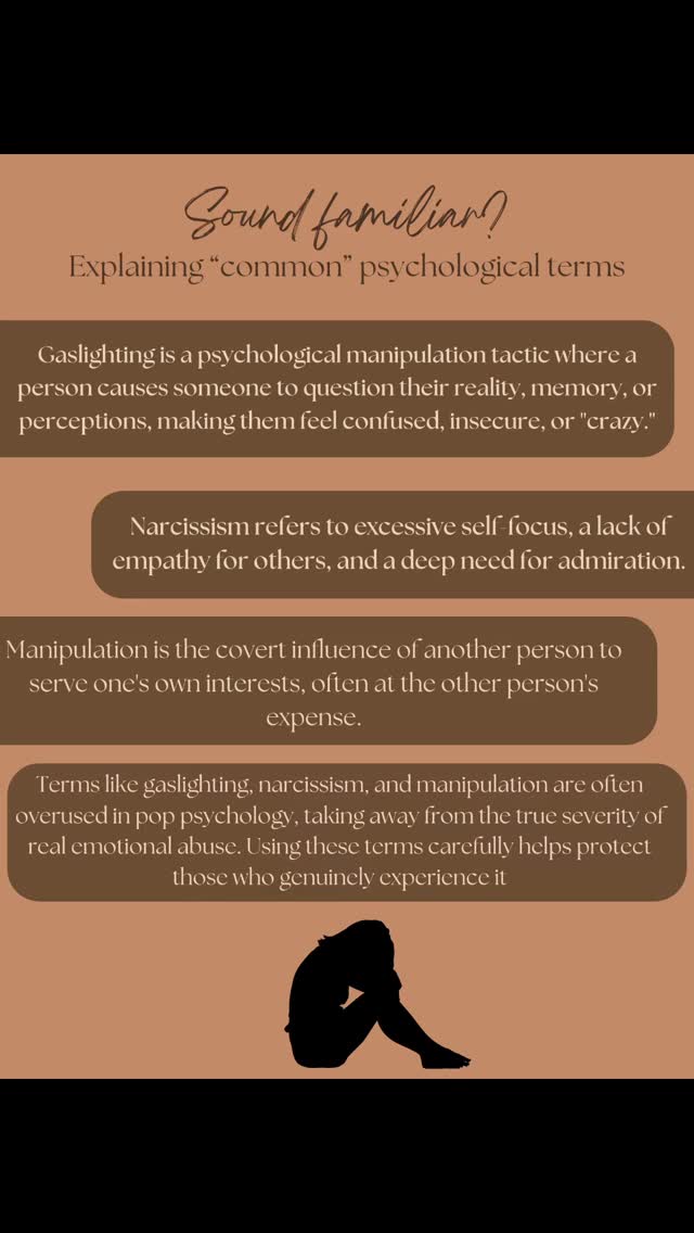 Explaining "common" terms
In recent years, terms like gaslighting, narcissism, and manipulation have become widely popularized in social media and pop psychology. While increasing awareness about emotional abuse is important, the overuse and casual application of these serious psychological concepts can dilute their true meaning.
Gaslighting, for example, involves a deliberate and sustained campaign to make someone doubt their reality — not just occasional disagreements or misunderstandings. Narcissism refers to a specific and complex personality disorder characterized by an extreme need for admiration and a lack of empathy — not just confidence or self-centered behavior. Manipulation involves intentional deception and control for personal gain, not simply influencing someone’s opinion.
When such powerful terms are casually applied to everyday conflicts or mild personality flaws, it minimizes the real harm faced by those who experience true psychological abuse. It can also stigmatize people unfairly and prevent deeper conversations about the support needed for both victims and those struggling with mental health issues. Respecting the weight of these terms ensures we maintain the seriousness they deserve and advocate properly for those affected.
#awareness #psyc #therapy #wellness #mentalhealthawareness #mentalhealth #counselling #womensupportingwomen #narcissism #gaslighting #psychology #manipulation