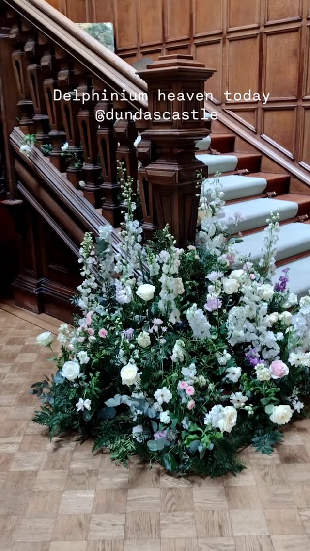 Congratulations to lovely Caroline and David who were married today @dundascastle #delphiniumlove #weddingflowersedinburgh #weddingfloristedinburgh #thestockbridgeflowercompany #dundascastle #scottishcastlewedding #scottishspringwedding #whitedelphiniumwedding