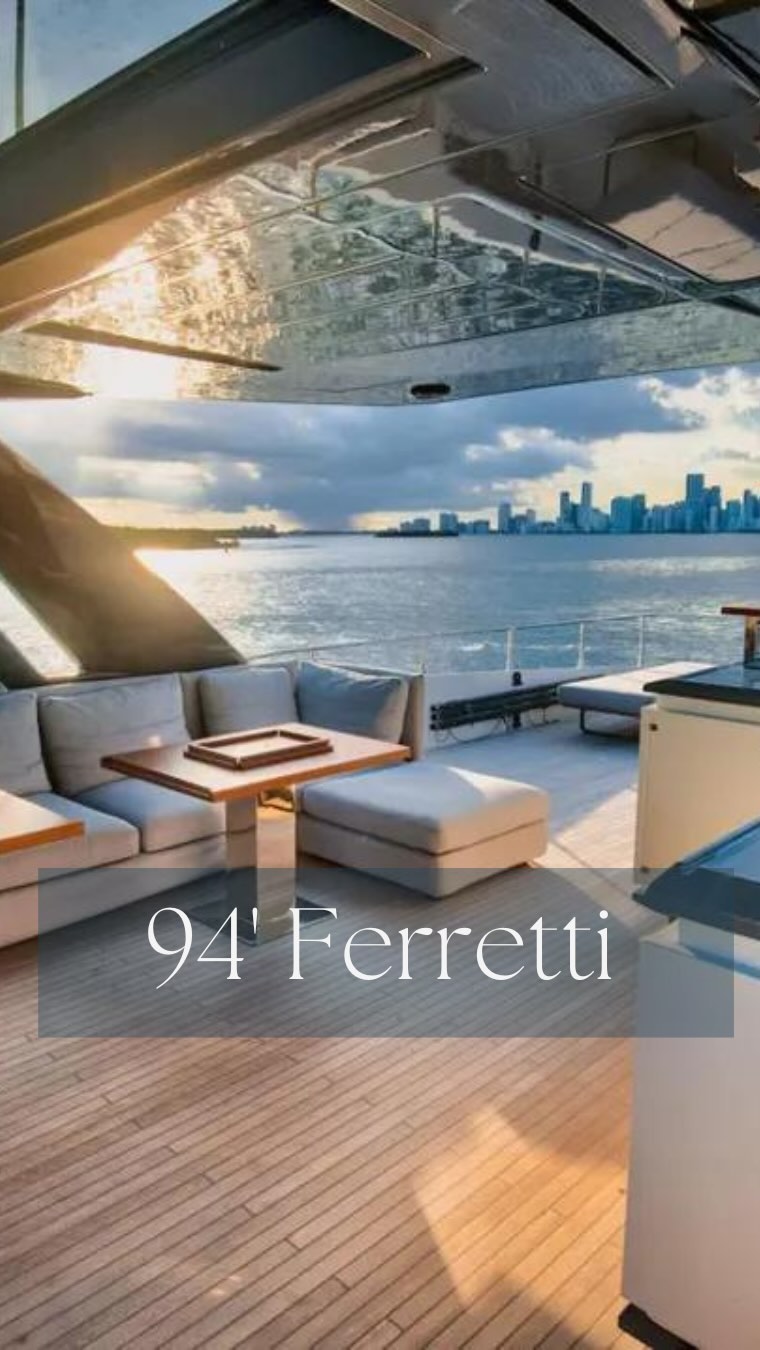 Take a look at this 94’ Ferretti “Ciao II” built in 2019 she is a sleek & sexy yacht featuring 5 state rooms for 10 guests. Her bespoke fittings and style provide the perfect ambiance for exploring the oceans wonders. Ciao II is available for Day & Term Charters. #ferretti #miami #yachtlife #charter #luxury #travelgram #luxurytravel