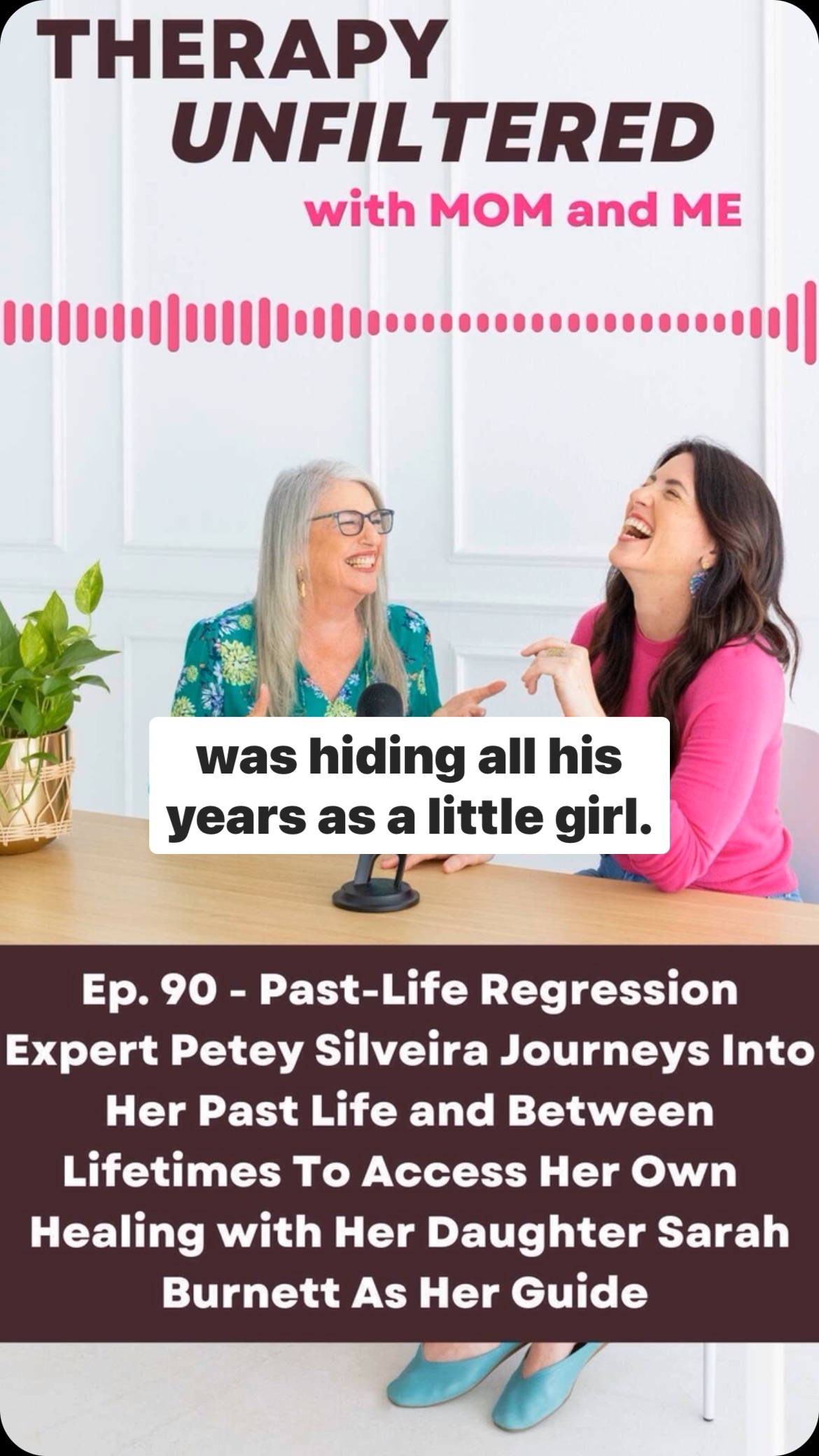 Mom finally received her own past-life regression! It was really incredible experience to give mom this opportunity to receive her own healing, like she has done for thousands of others! Here’s a little soundbite when @peteysilveira went between lifetimes to talk with the Council of Elders and remember her purpose in choosing her father in this lifetime. It can be so difficult to understand why you would choose such a difficult and high-tempered parent when you are in human form, but once you are on the soul level it all makes sense.
Check out episode 90 on Therapy Unfiltered with Mom and Me to hear about her entire regression! Link in bio.
Love you Mom!