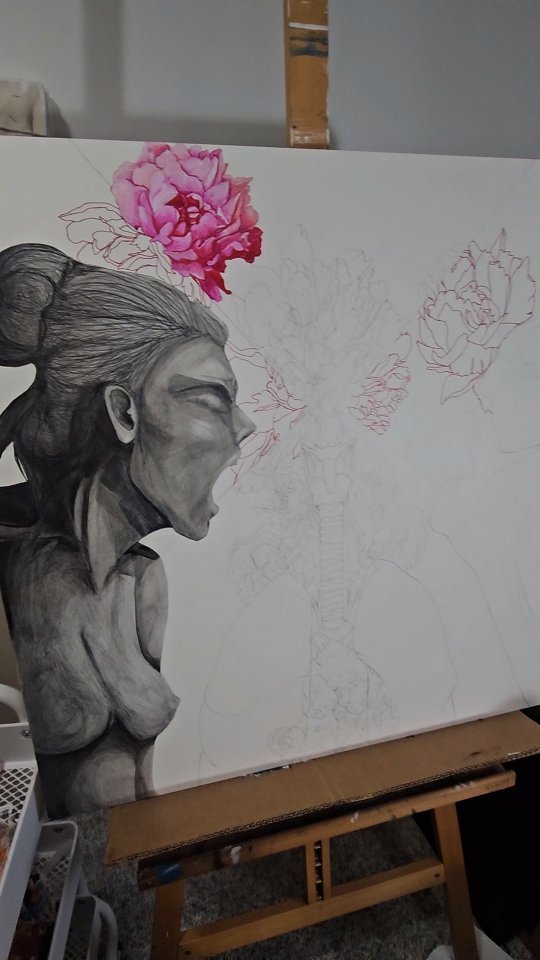 Progress on "Vocalization" with larynx, trachea, and lung anatomy.
#anatomyartist #anatomydrawing #silhouette #figurepainting #peonypainting #pinkpeonies #larynx #largeart #trachea #anatomyart #laineswansonart #pencilartwork #paintingprogress #visionart #conceptualart #artmoves #artoninstagram #artinprogress #artinspiration #emotiveart #empowerwomen #patriarchy #equalrights #botanicalart #arttransformation #artforsale #imtheartist #womeninart