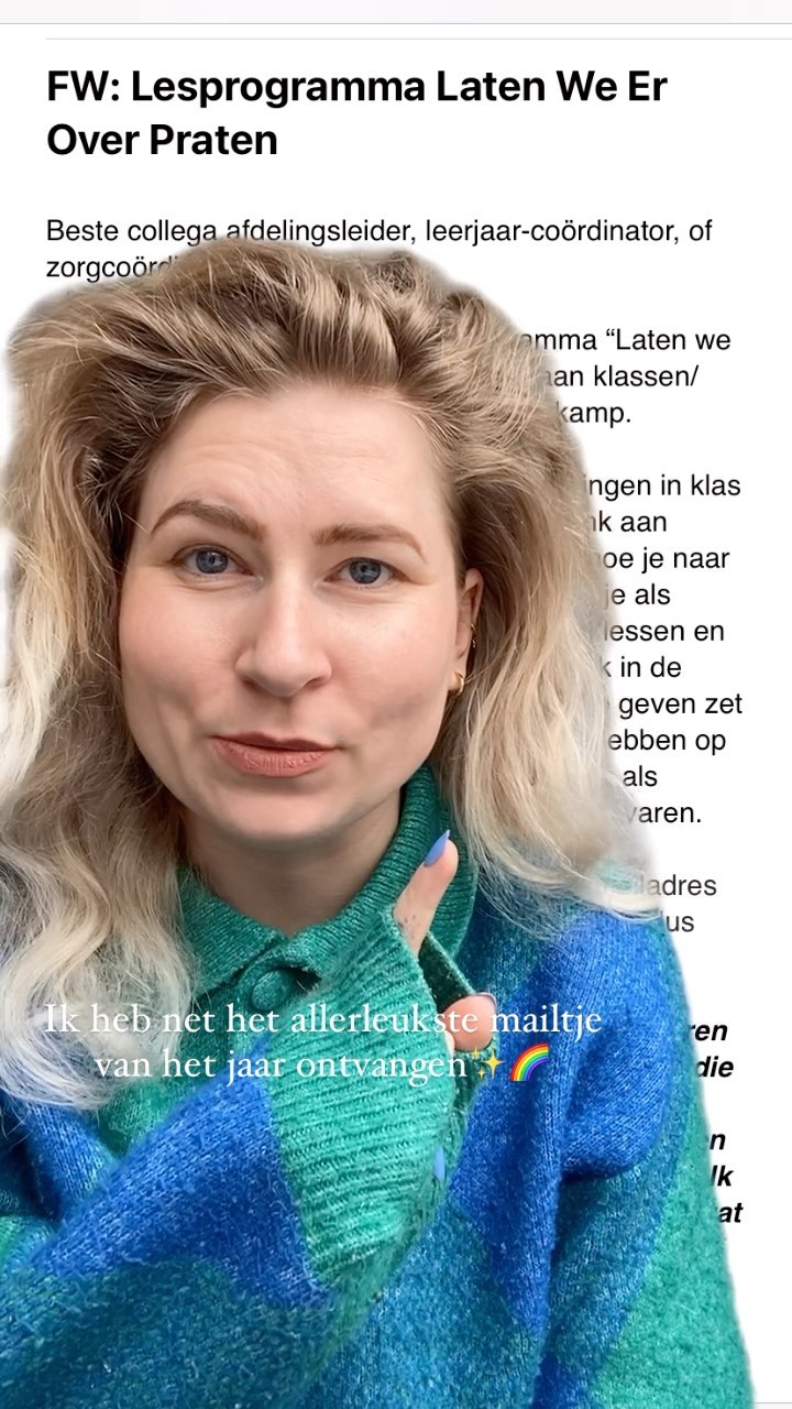 Het zou toch fantastisch zijn als ik op zo veel mogelijk scholen les mag geven over genders, geaardheid, inclusiviteit, s•ksualiteit en zelfzorg??