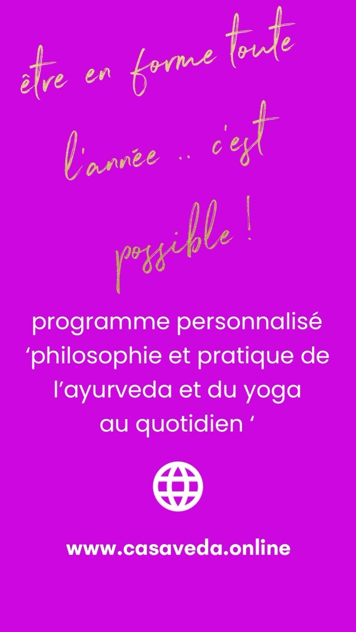 Etre en forme toute l’année c’est possible ! L’Ayurveda et le Yoga sont là pour vous faire découvrir un nouvel art de vivre qui évolue selon votre âge, la saison pour vous maintenir en forme tout au long de l’année !
Bilan ayurvédique personnalisé
Accompagnement personnalisé:
🙏🏼 modules de formation en ligne
🙏🏼 ateliers yoga ayurvédique
🙏🏼 weekends de pratique en Dordogne
🙏🏼 Panchakarma au Kerala
🙏🏼 formations
Contactez-moi pour mettre en place le parcours qui vous correspond !
Les liens sont dans la bio 😉
.#ayurveda #ayurvedalifestyle #bilanayurvedique #ayurvedacoach #remiseenforme #detox #amincissement #regeneration #energiepositive #ayurvedaphilosophie #ayurvedachezmoi #ayurvedaenligne #yoga #yogachezmoi #yogainspiration #yogatherapeutique #yogacoach #yogaphilosophie #ayurvedicyoga #etreenforme #bonneshabitudes #pleineconscience #bienveillance #bodymindsoul #corpsameesprit #nouvelleaquitaine #ayurvedafrance #yogafrance