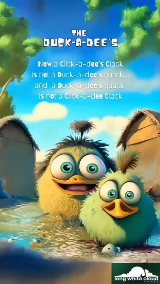 Welcome to the magical pond of Click-a-Dee Clacksville, where the duck-a-dees live their best lives!
These happy little creatures spend their days splashing, waddling, and—of course—quacking to their hearts’ content.
A click-a-dee’s clack might not sound like a duck-a-dee’s quack, but in this enchanted town, every sound is a song and every day is a celebration!
Come for the clacks, stay for the quacks!
#ClickaDeeClacksville #DuckaDees #QuackLife #MagicalPondVibes #childrensbooks #interactivekidsbooks #kidsbooks #monsterbooks #longwhitecloudbooks