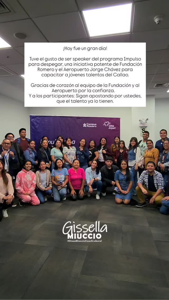 ¡Hoy fue un gran día!
Tuve el gusto de ser speaker del programa Impulso para despegar, una iniciativa potente de @fundacionromero y el @aeropuerto_jorgechavez para capacitar a jóvenes talentos del Callao.
Hablamos de CV con intención, marca personal que conecta, LinkedIn con estrategia y cómo postular sin miedo (ni filtros ATS).
Gracias de corazón al equipo de la Fundación y al Aeropuerto por la confianza.
Y a los participantes: Sigan apostando por ustedes, que el talento ya lo tienen.
Un abrazo grande, Gisse
www.gissellamiuccio.com
#MarcaPersonal #Empleabilidad #RSE #ImpulsoParaDespegar #TalentoJoven #Callao #CVATS #LinkedInConPropósito
@regioncallaope