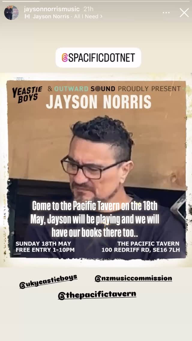 Come to the Pacific Tavern on the 18th May, Jayson will be playing, an event put on by @spacificdotnet and we will have our books there too